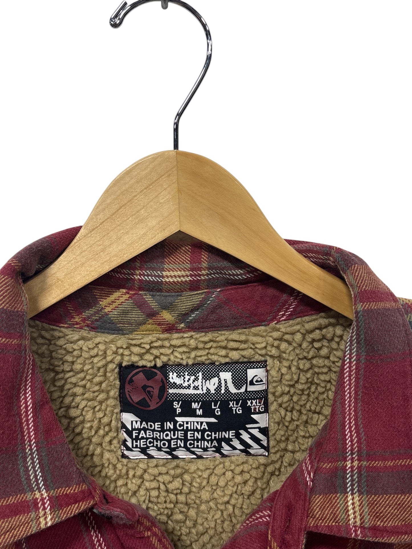 Vintage Y2K Quiksilver Sherpa Lined Red Flannel Button Up Shirt Size XXL