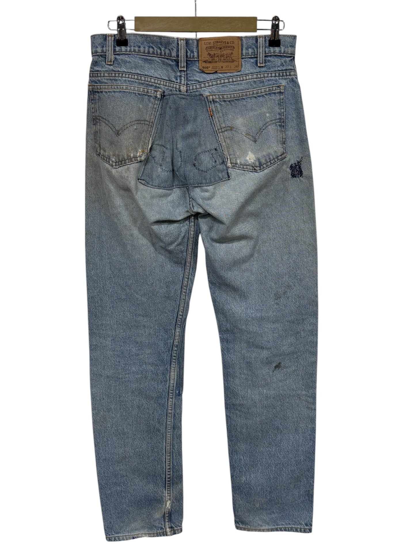Vintage Levi's 505 Orange Tab Repaired Distressed Denim Jeans Size 31x33