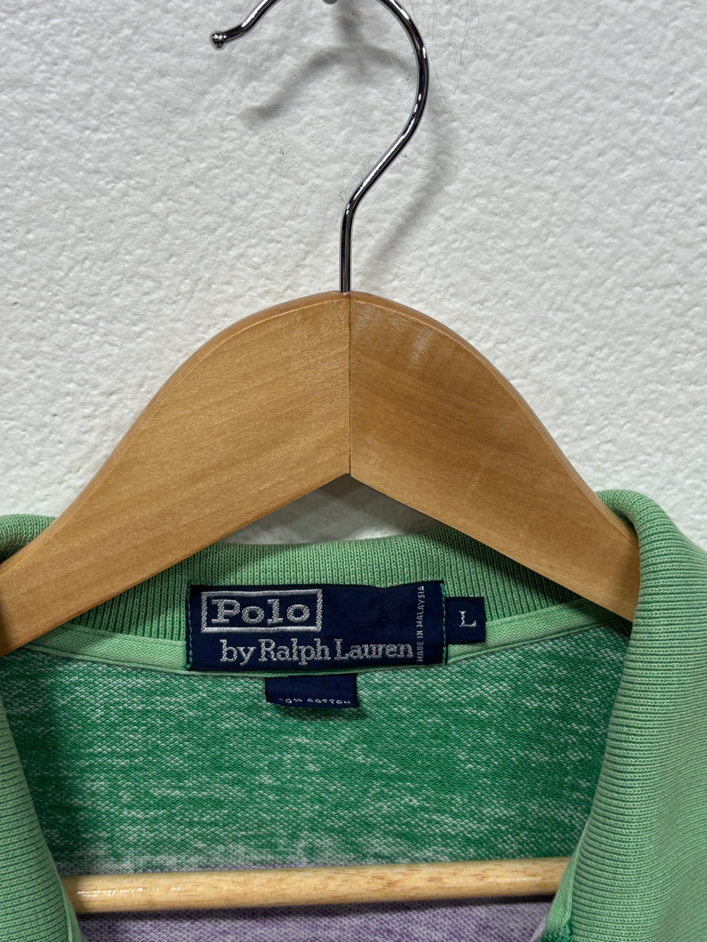 Vintage Polo Ralph Lauren Green Purple Striped Polo Shirt Size Large