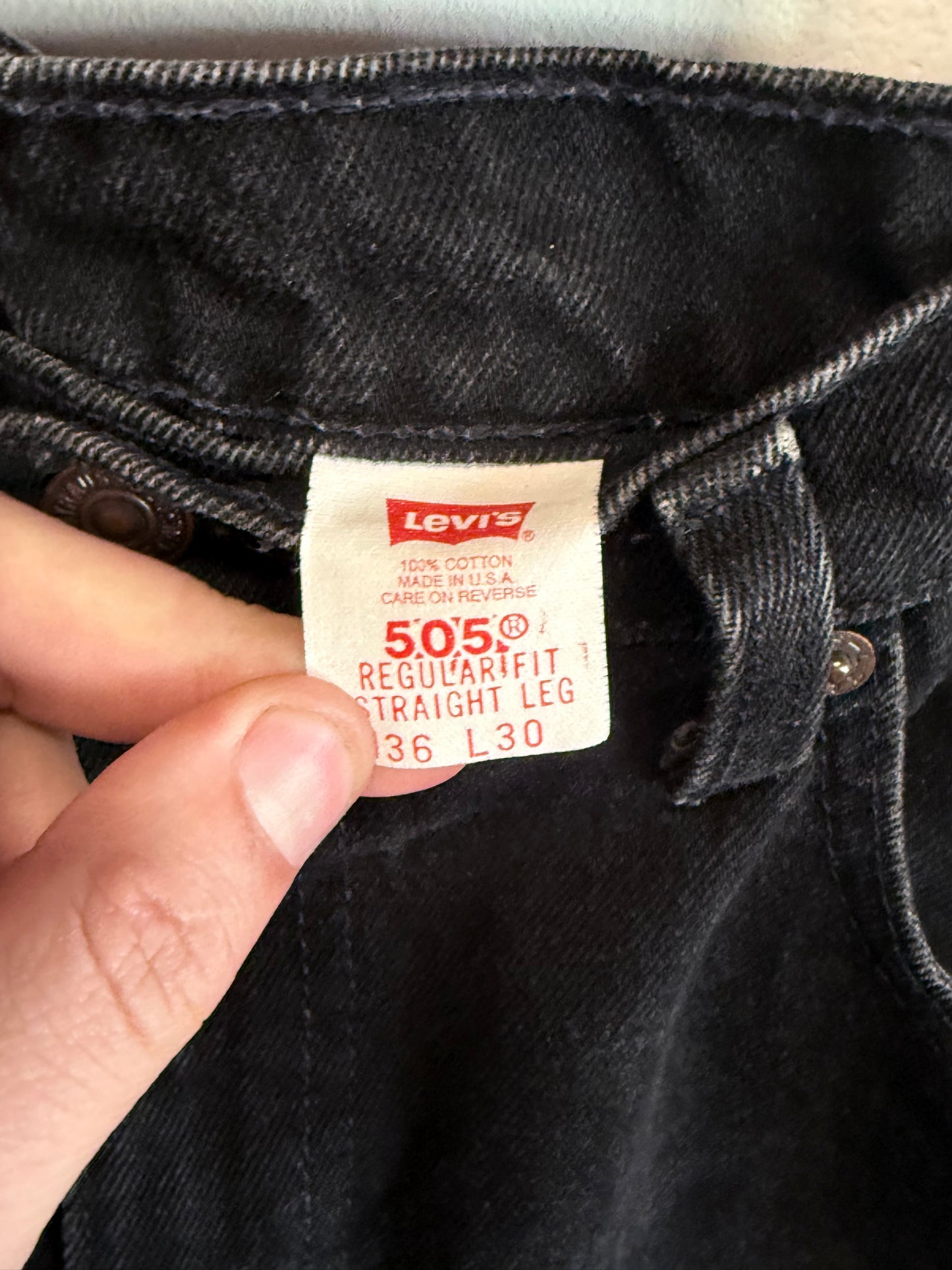 Vintage 90's Levi's Made in USA 505 Regular Fit Black Denim Jeans Size 34x30