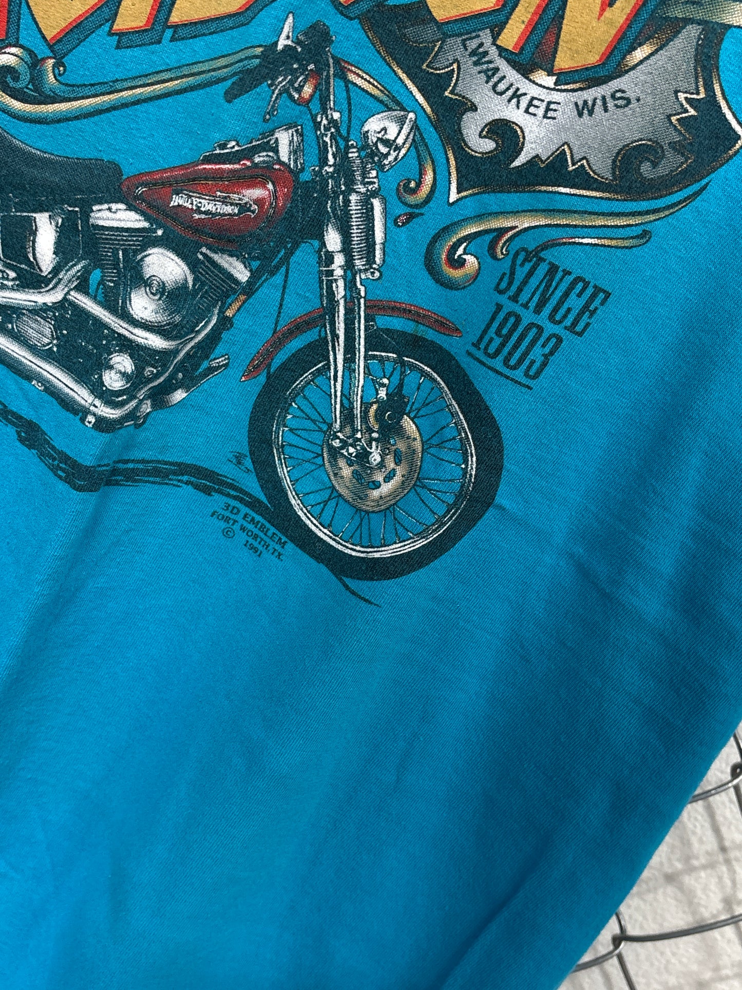 Vintage 1991 Harley Davidson 3D Emblem Built to Last Biker Tee Size XL