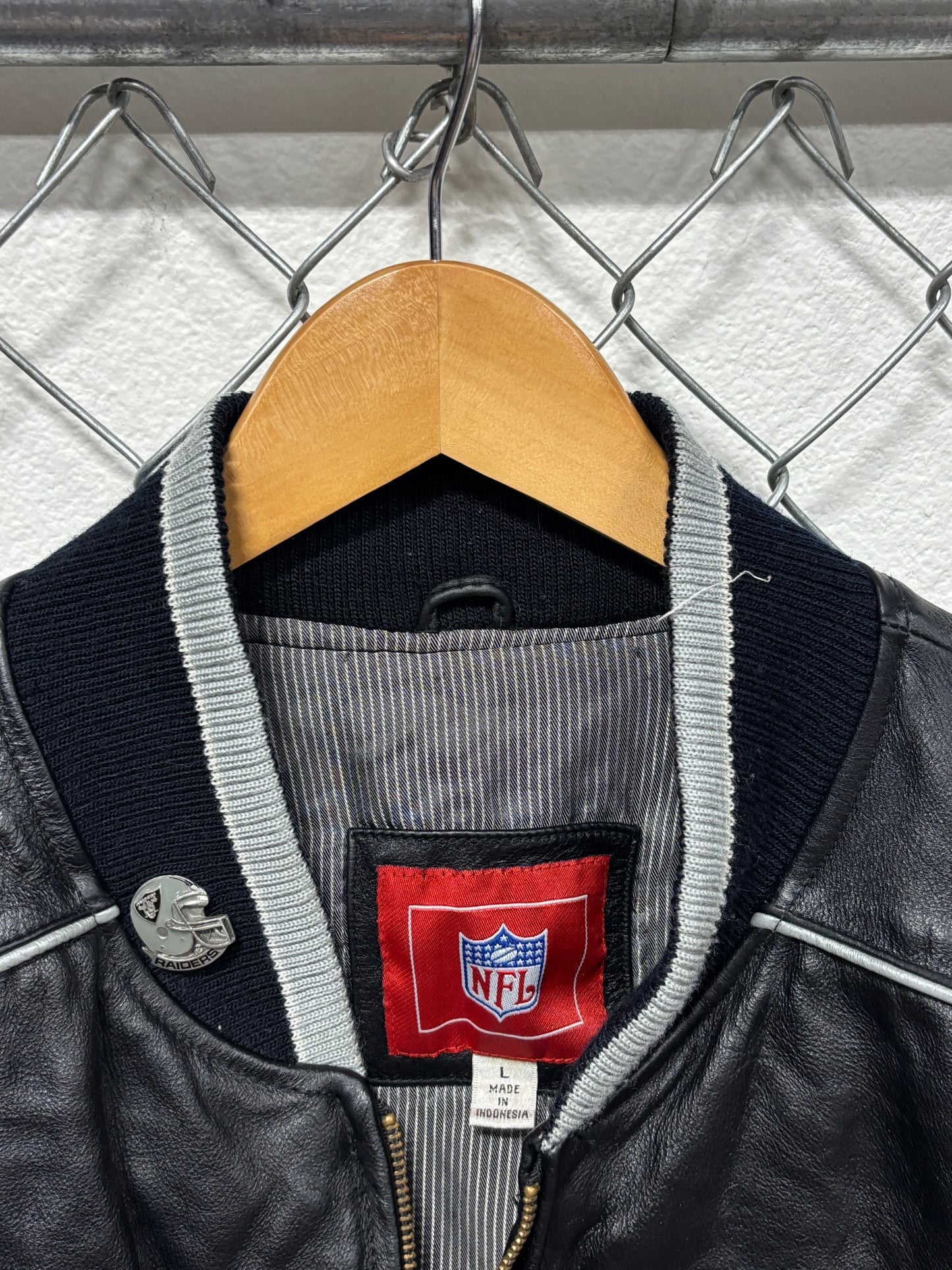 Vintage Y2K Oakland Raiders Leather Zip Up Jacket Size Large