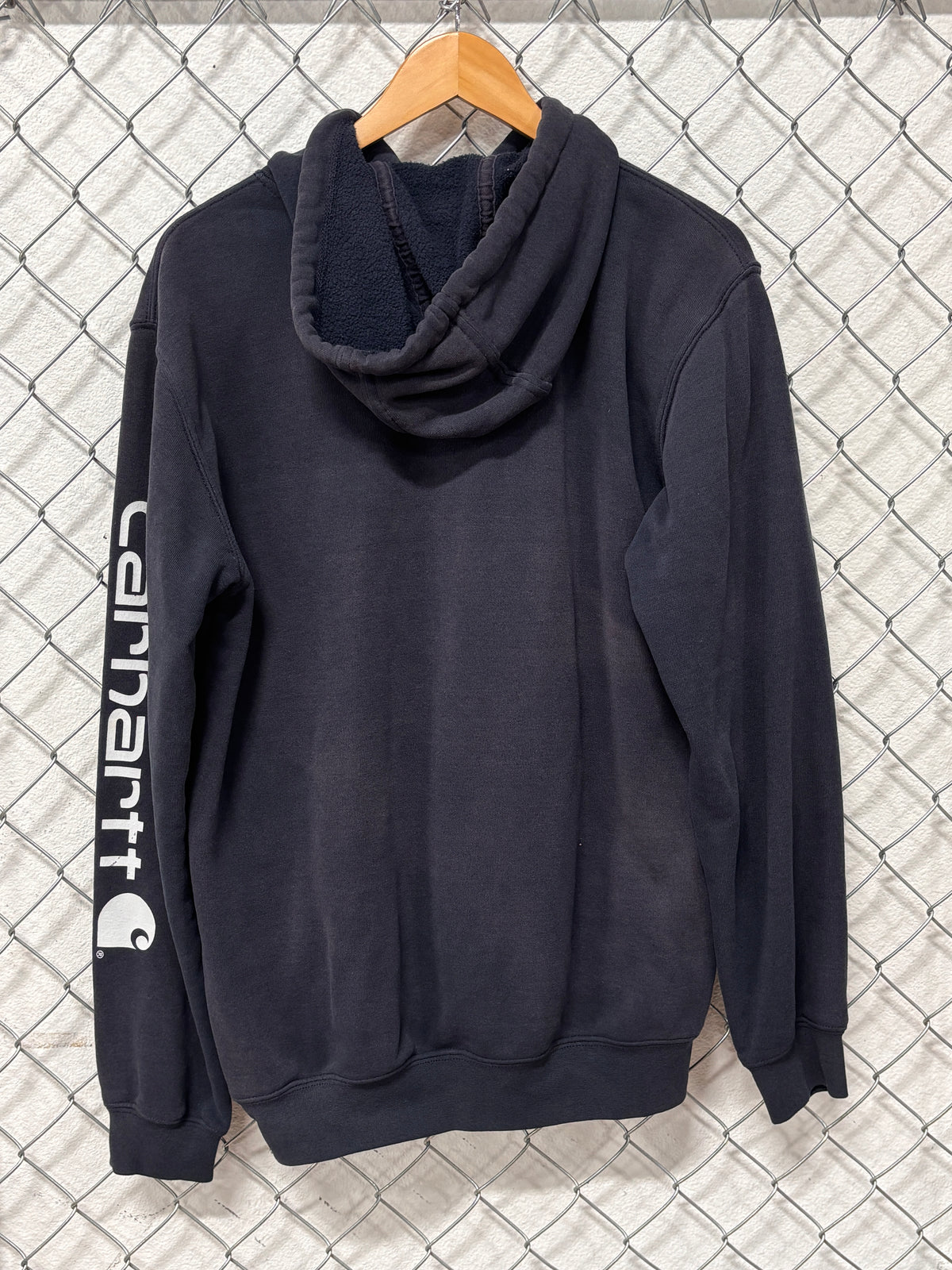 Carhartt Faded Navy Blue Classic Logo Hoodie Size Small