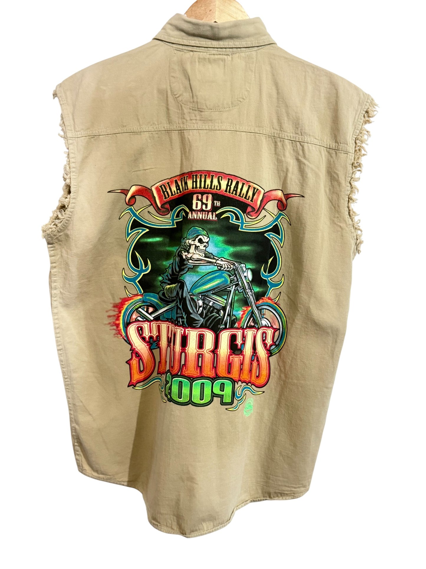 Harley Davidson Sturgis Biker Cutoff Button Up Shirt Size Large