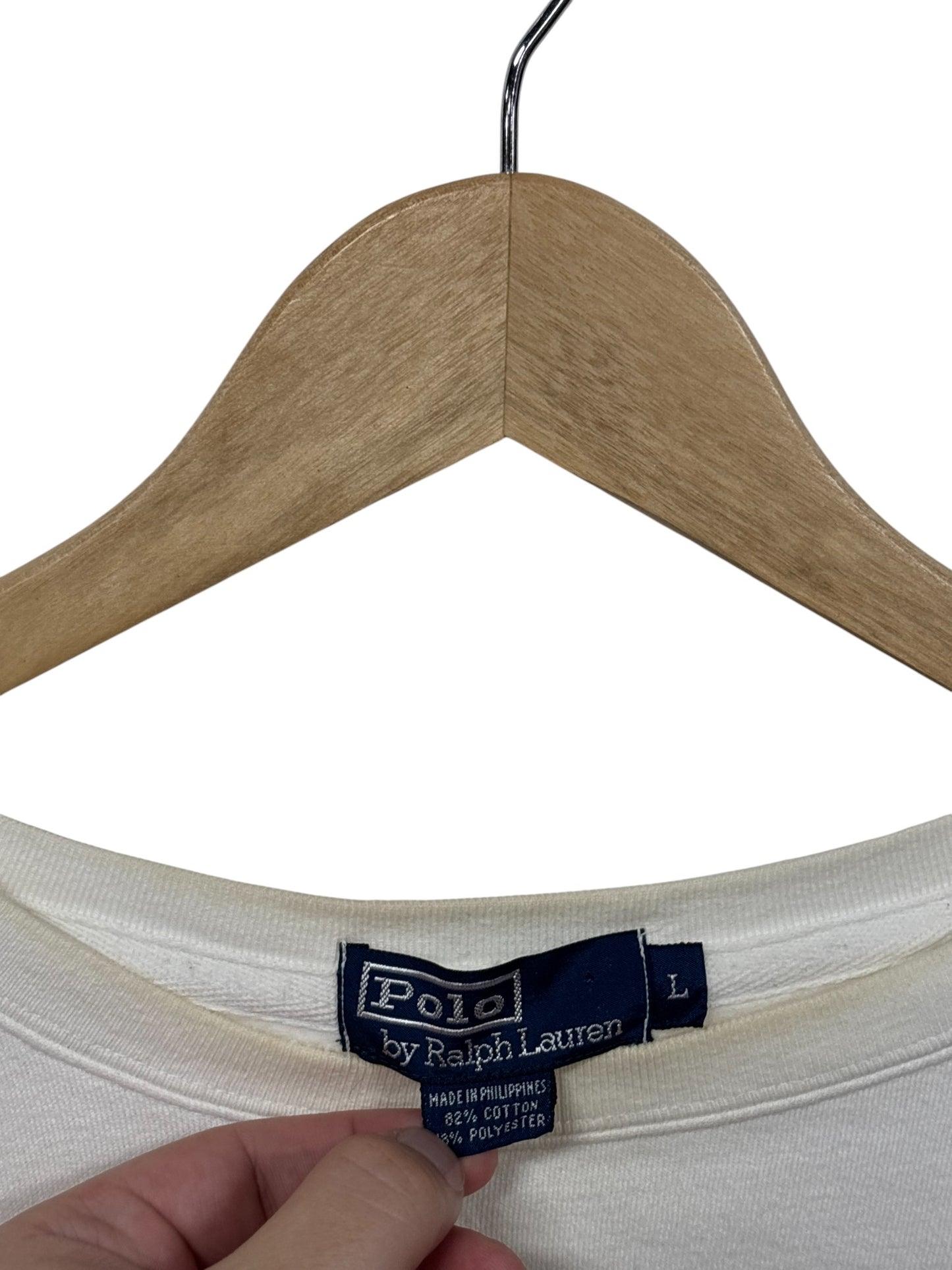 Vintage Polo Ralph Lauren White Small Pony Crewneck Sweater Size Large