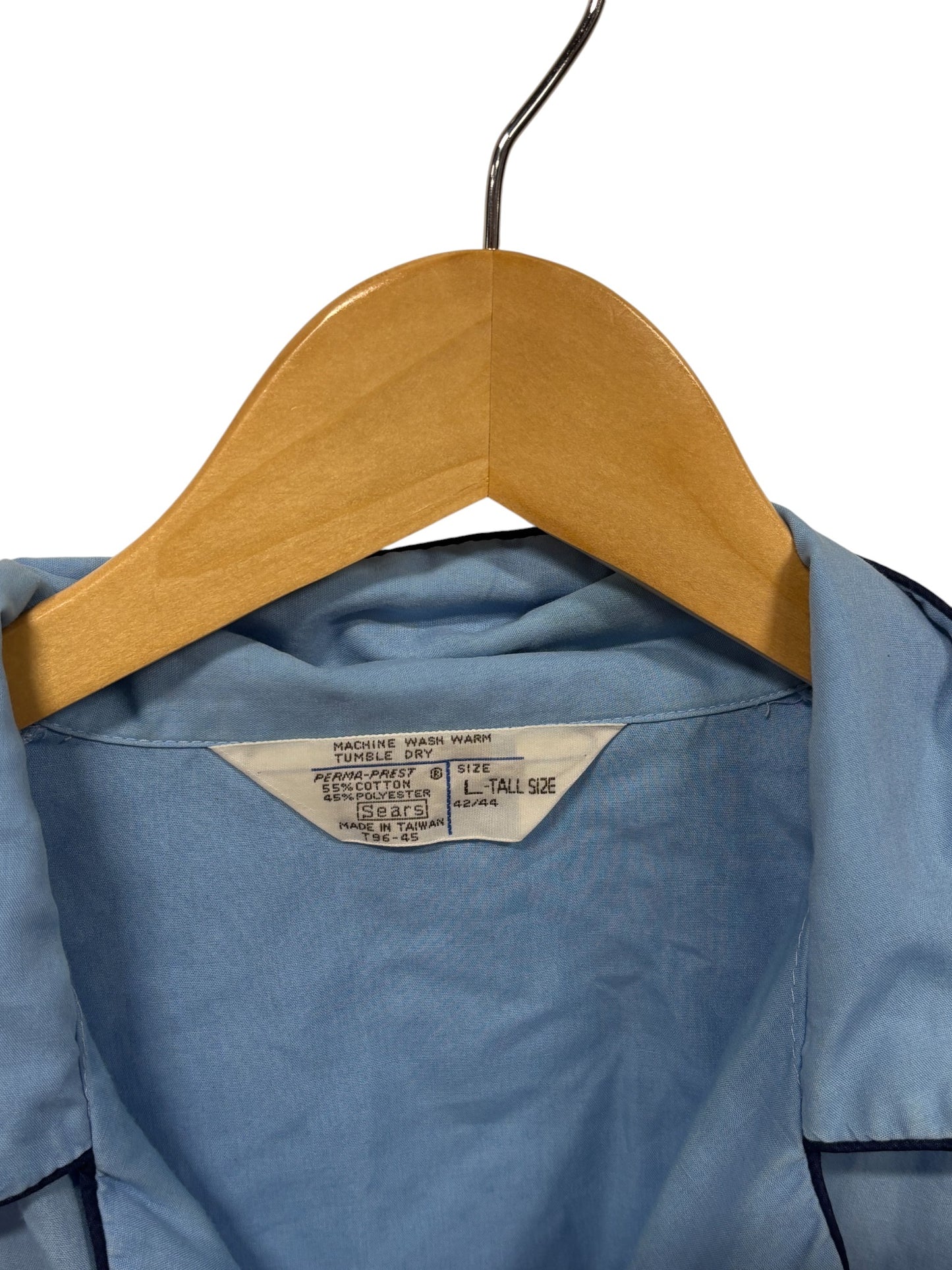 Vintage Sears Perma Prest Light Blue Button Up Shirt Size Large