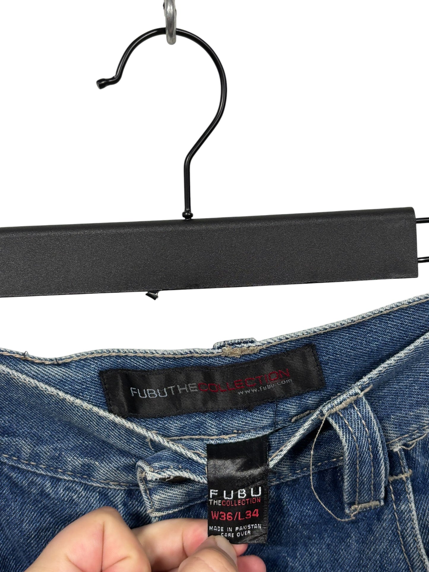 Vintage Y2K FUBU Denim Baggy Cargo Jeans Size 36x34