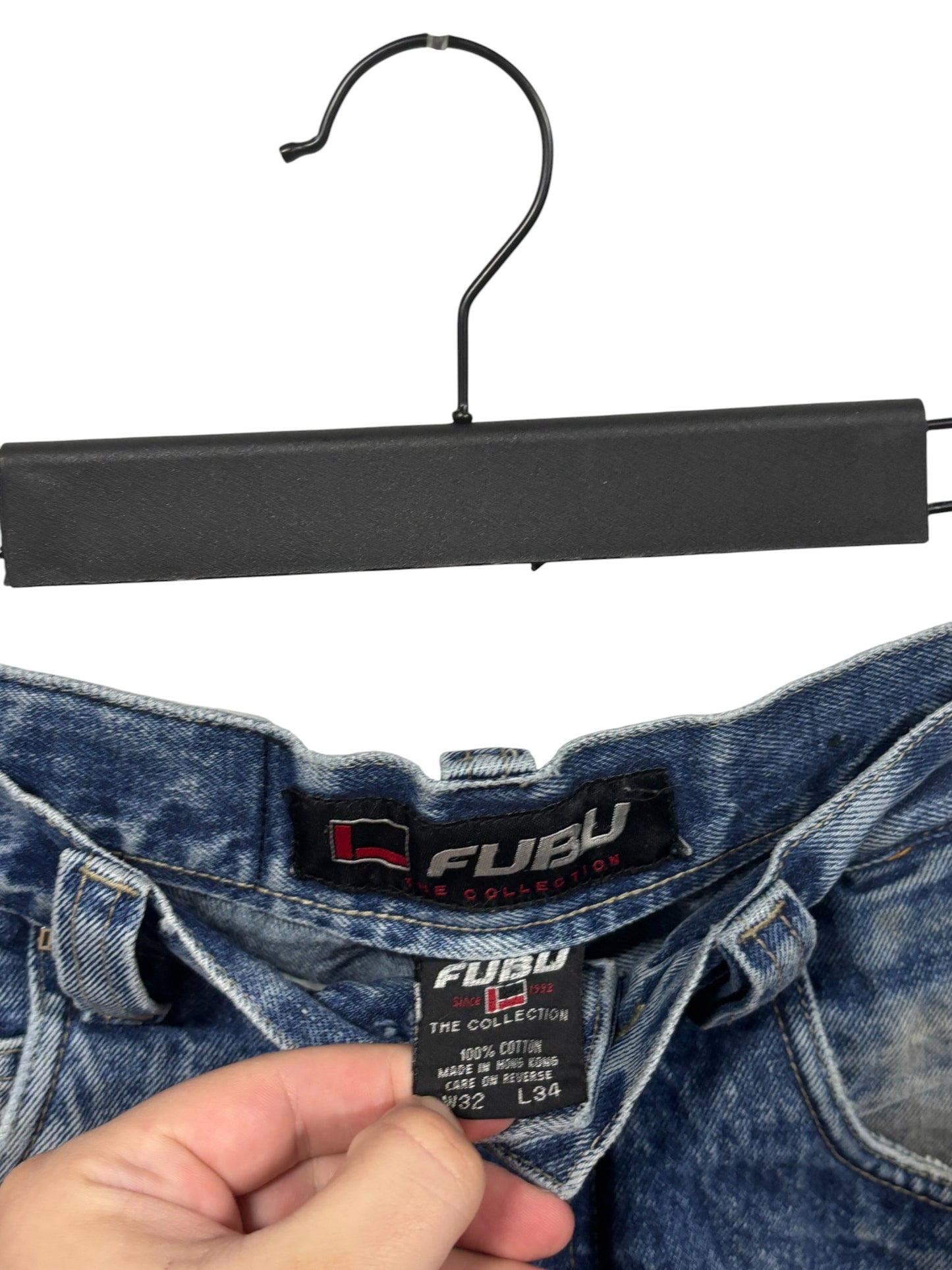 Vintage Y2K FUBU Denim Baggy Cargo Jeans Size 32x34