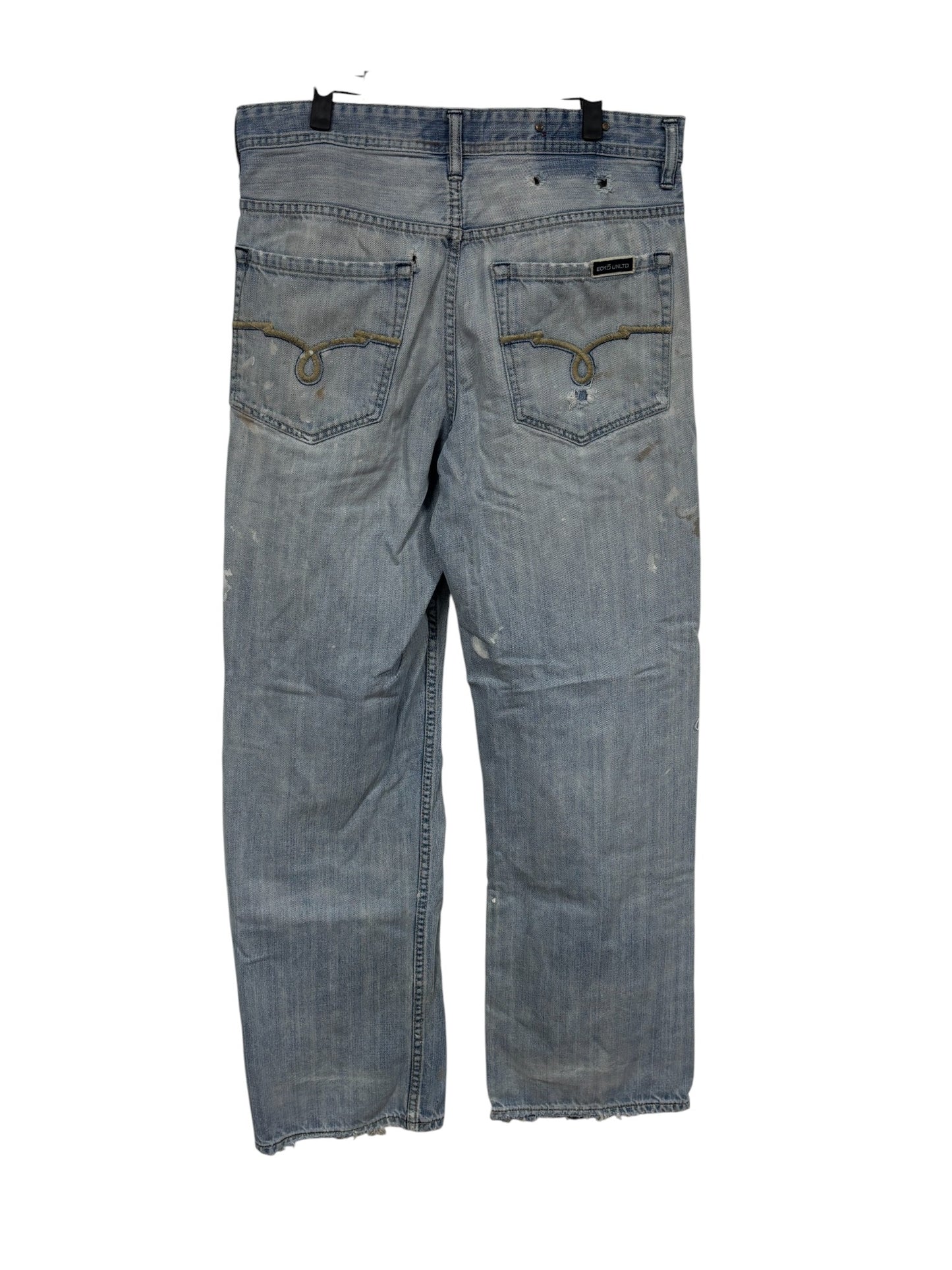 Vintage Y2K Ecko Unlimited Distressed Light Wash Denim Jeans Size 34x34