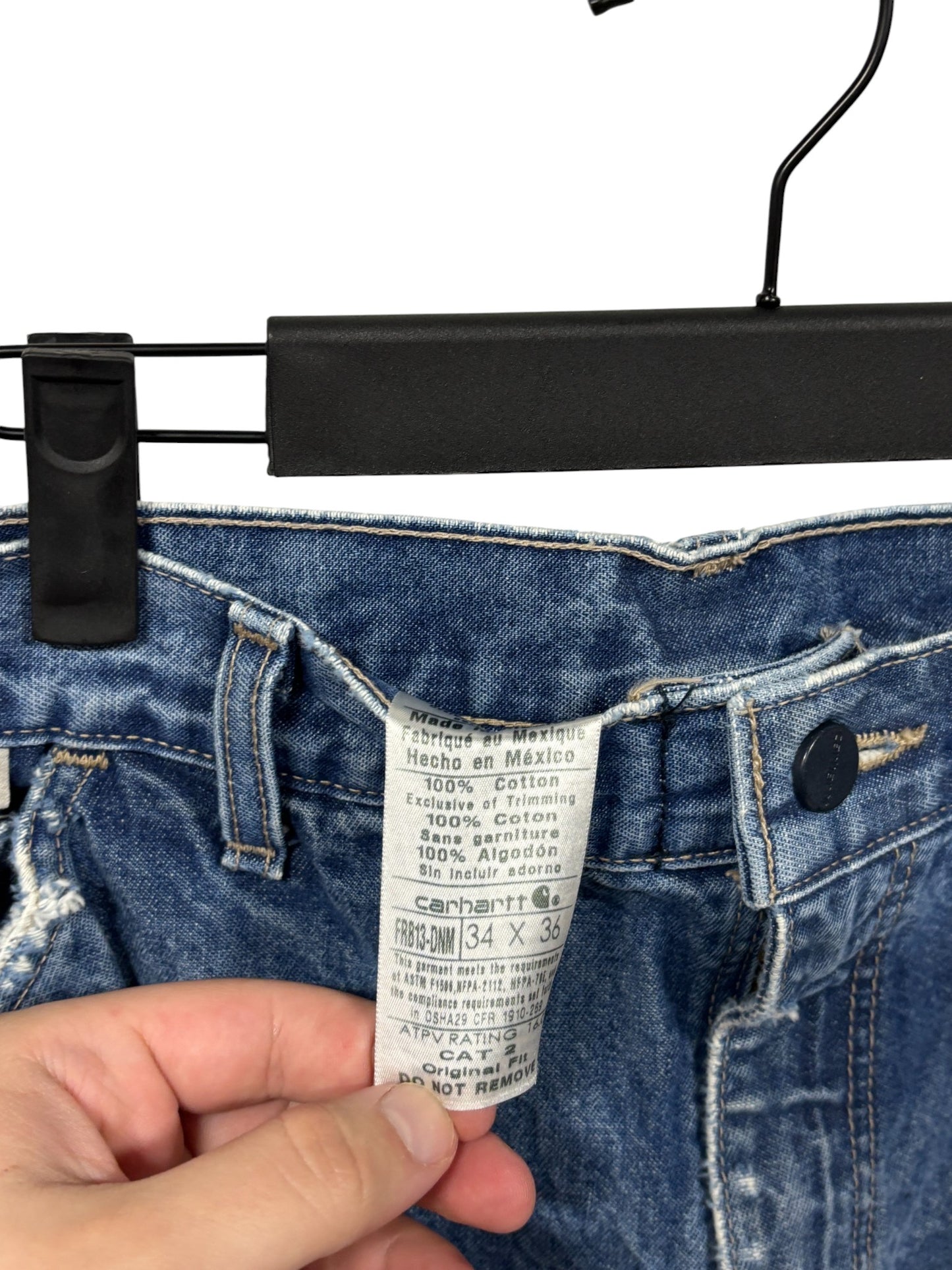 Vintage Carhartt Denim FR Distressed Carpenter Jeans Size 34x36
