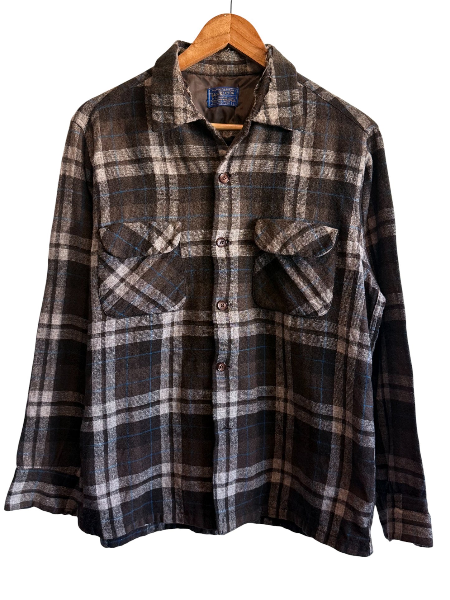 Vintage 70's Pendleton Wool Brown Board Shirt Size Large