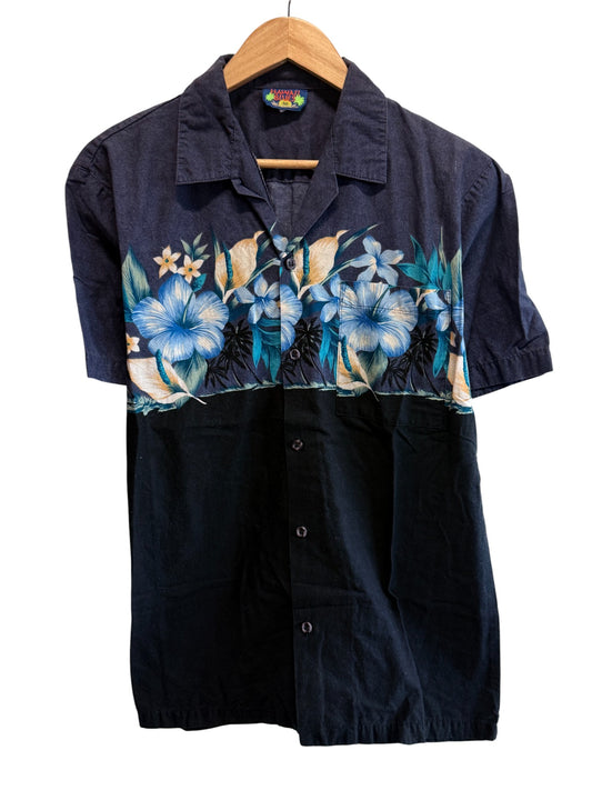 Vintage 90's Hawaiian Blues Short Sleeve Vacation Button Up Shirt Size Medium