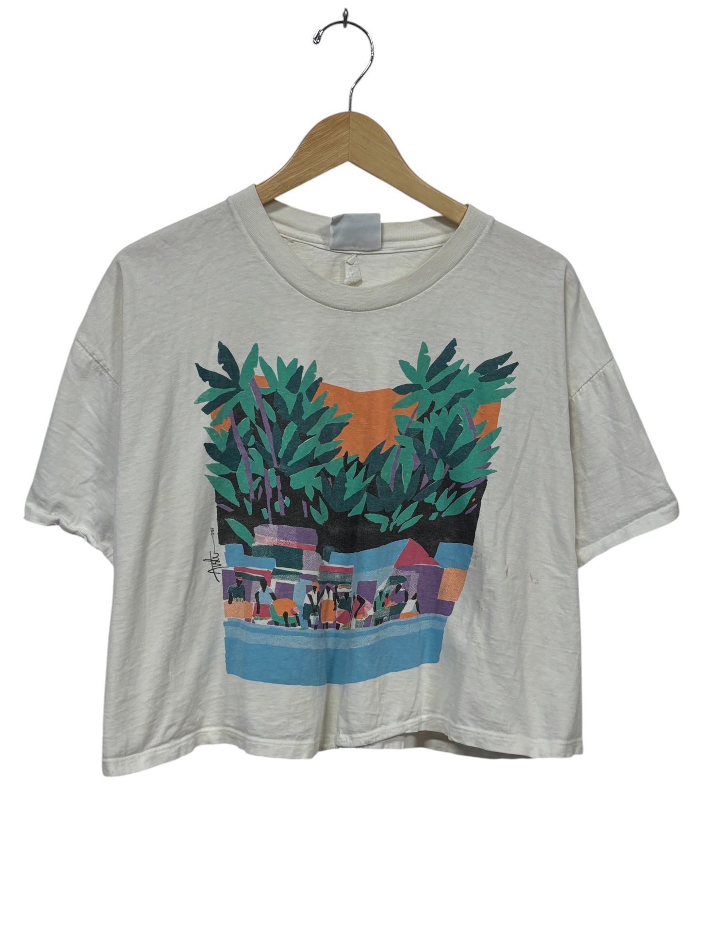 Vintage 90's Women's Tropical Island Life Cropped Tee Size Large