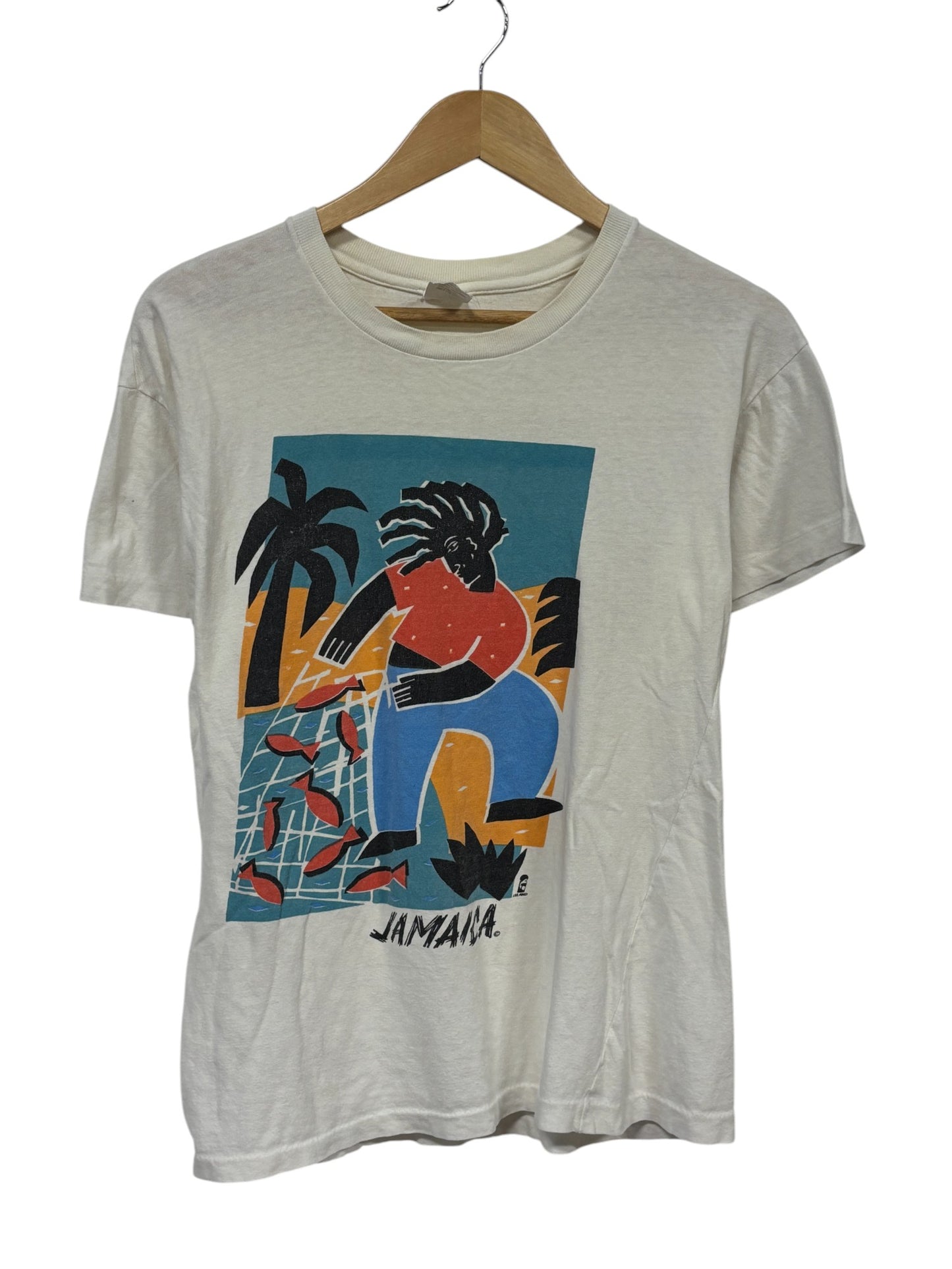 Vintage 80's Jamaica Fishing Abstract Art Tee Size Large
