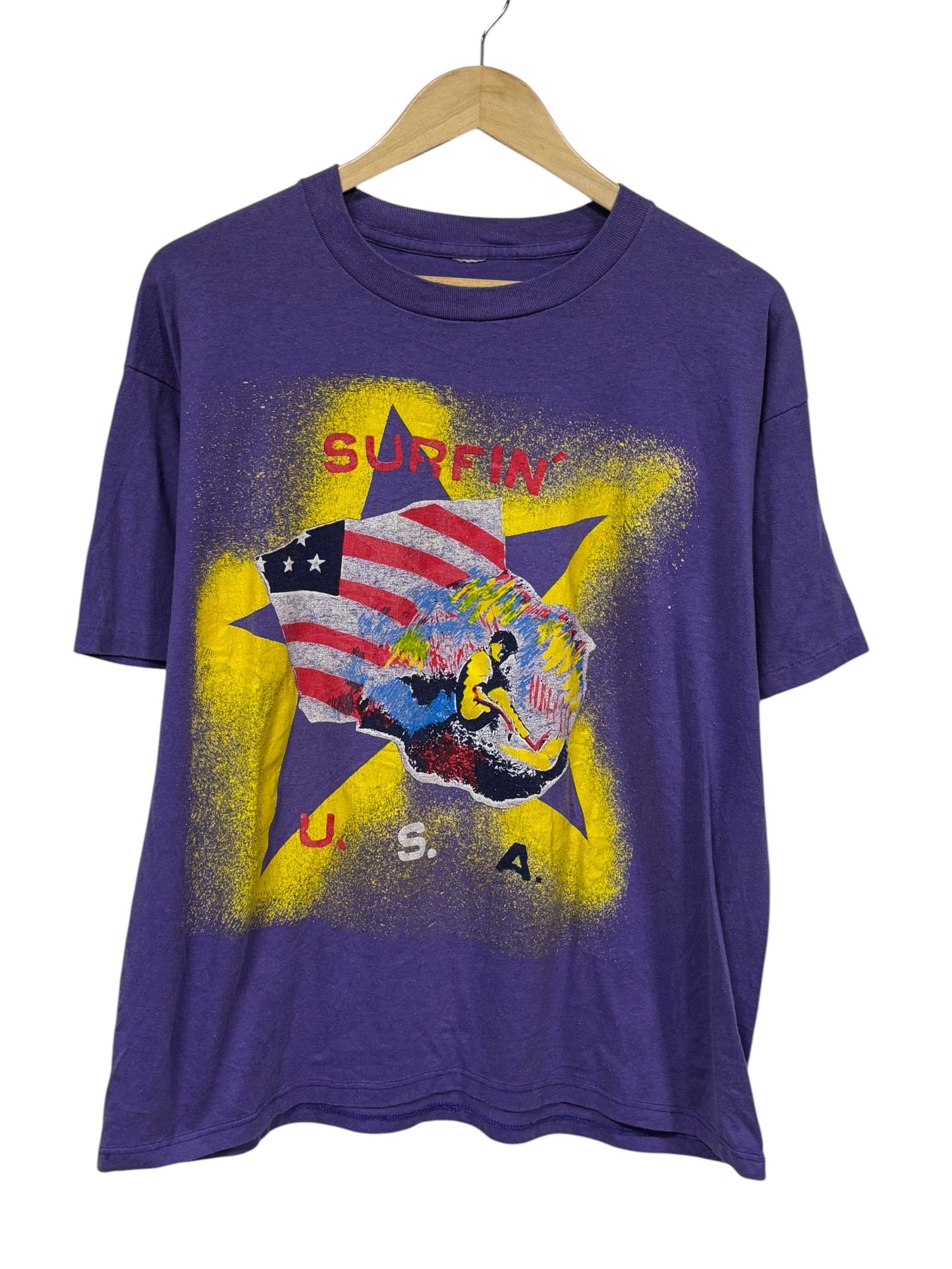 Vintage 80's Surfin USA Big Print Surf Graphic Tee Size Medium