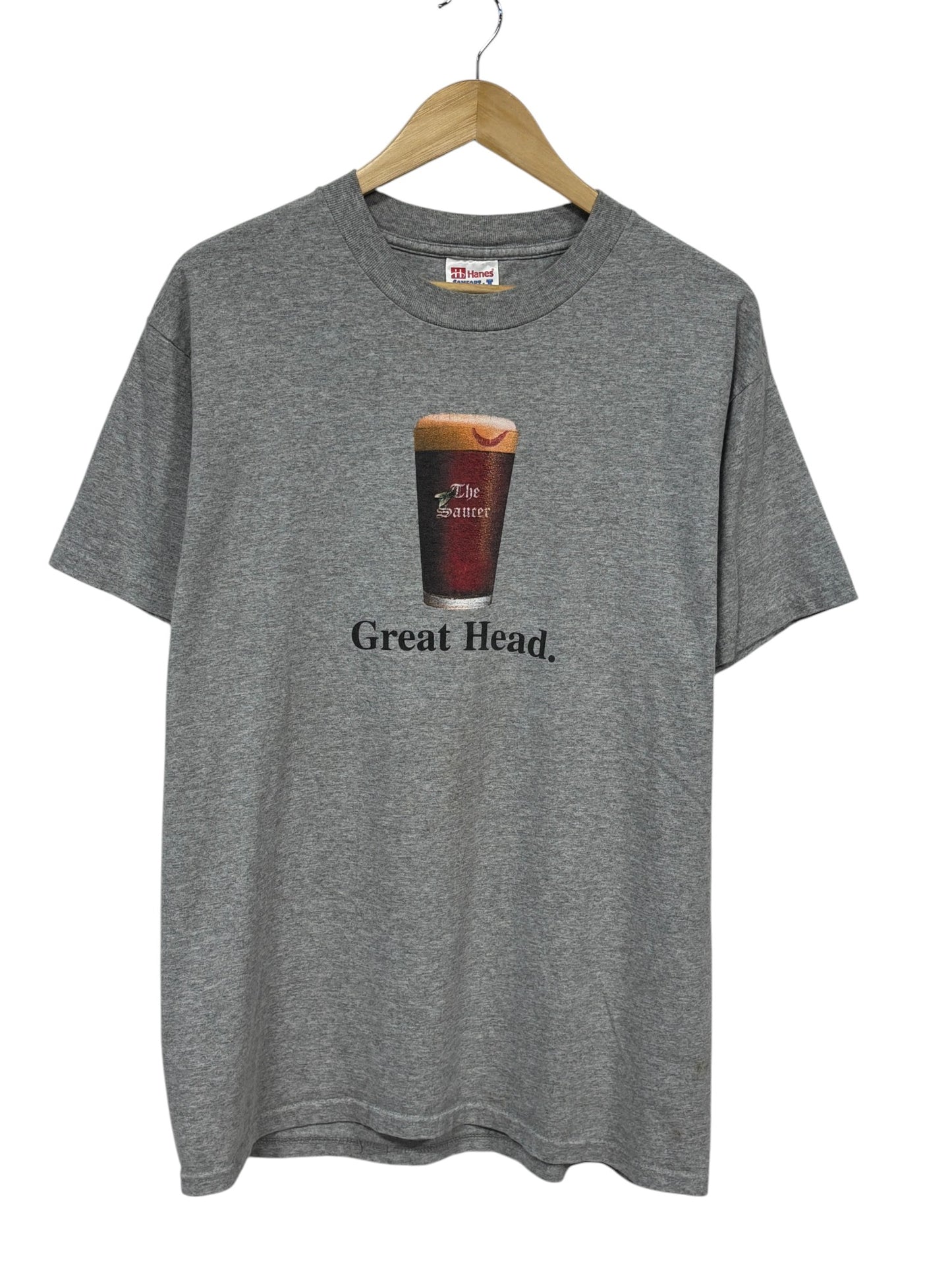Vintage Great Head Flying Saucer Beer Promo Graphic Tee Size Large