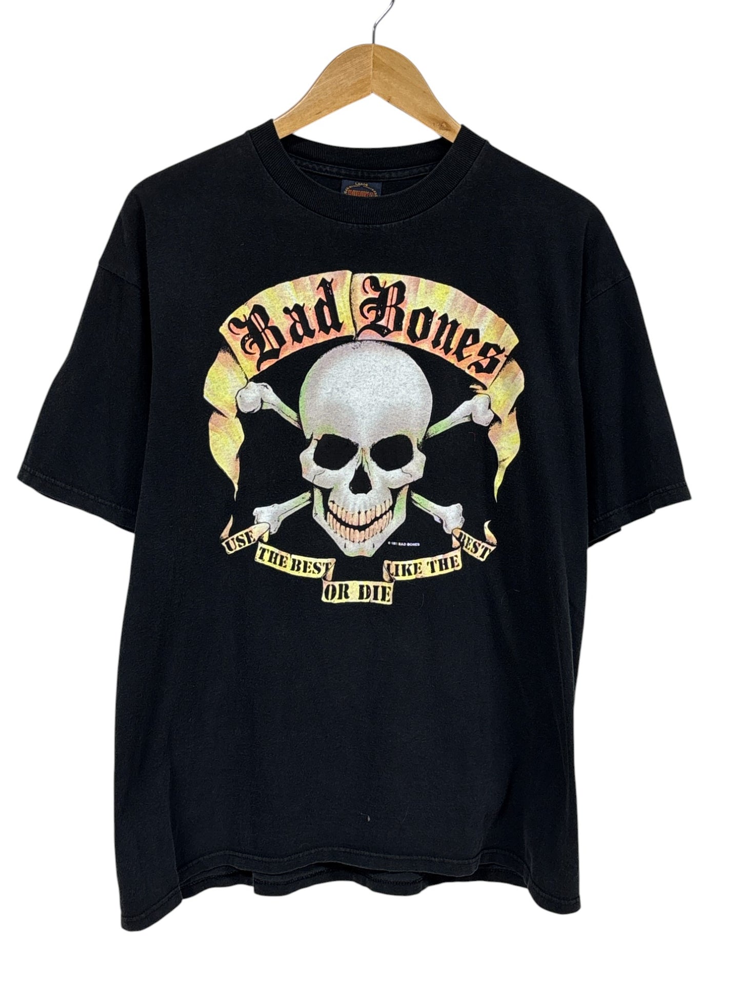 Vintage 90's Bad Bones Use the Best Die Like the Rest Biker Tee Size Large