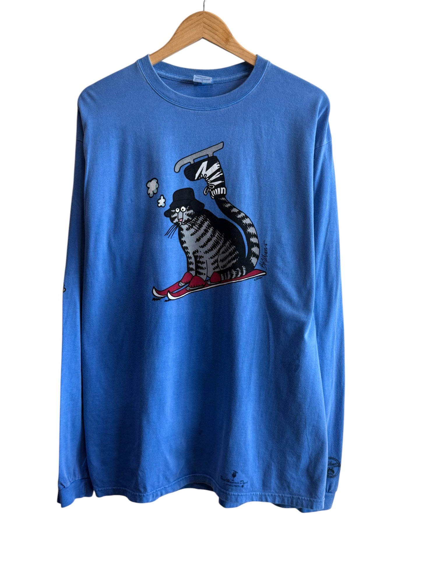 Vintage 90's Skiing Cat Cartoon Long Sleeve Shirt Size Large
