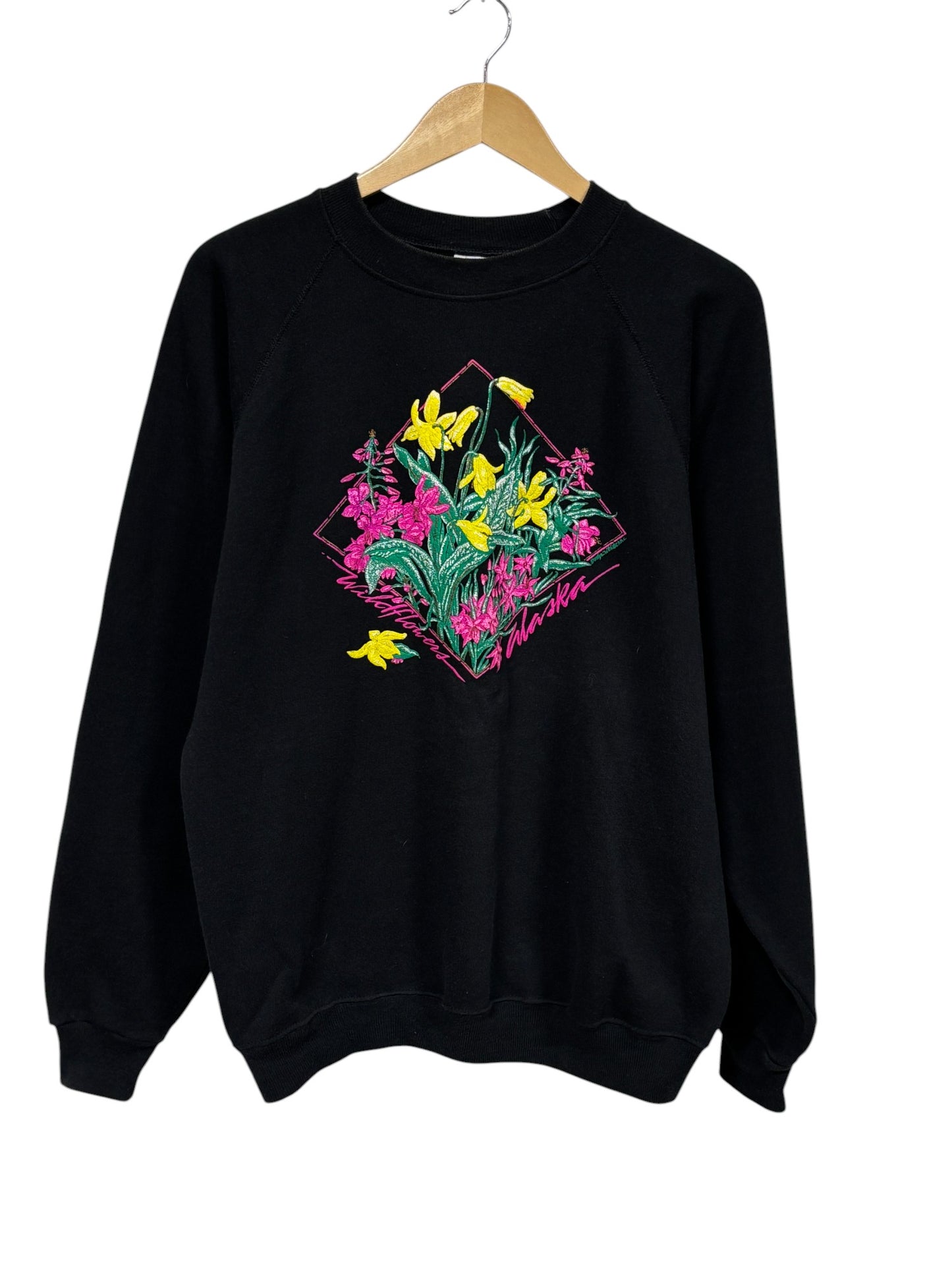 Vintage 80's Alaska Wildflowers Nature Crewneck Sweater Size XL