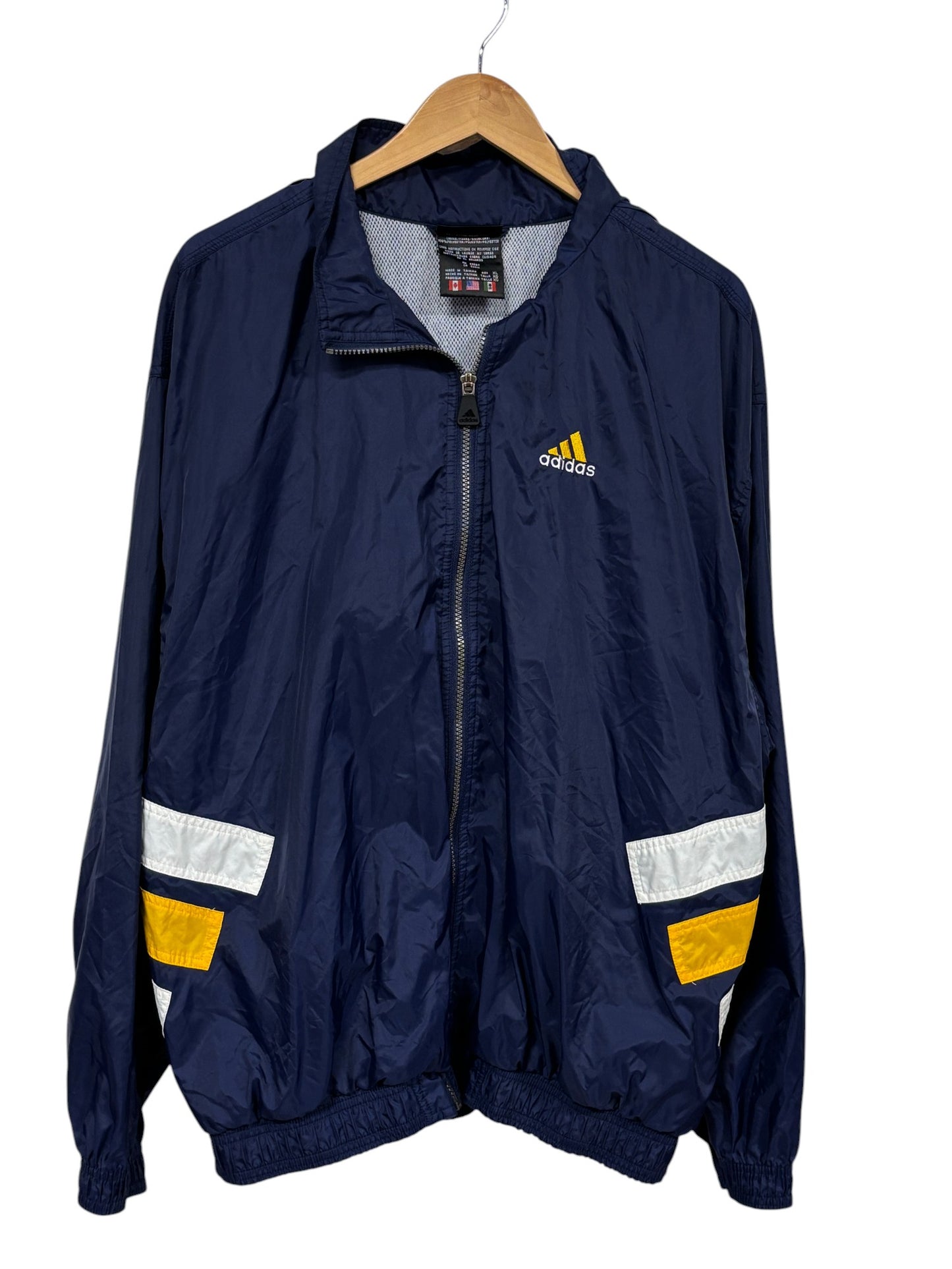 Vintage 90's Adidas Big Logo Navy Blue Gold Windbreaker Jacket Size XL