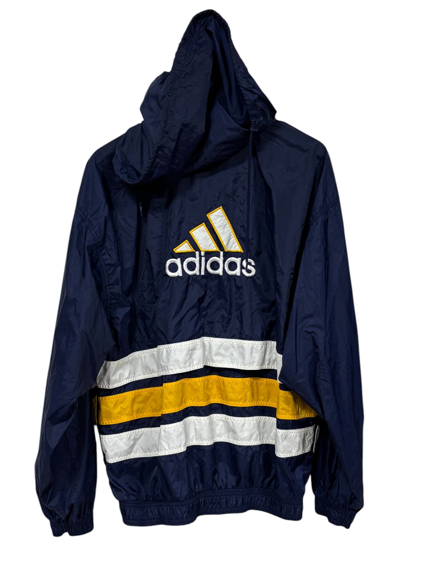 Vintage 90's Adidas Big Logo Navy Blue Gold Windbreaker Jacket Size XL
