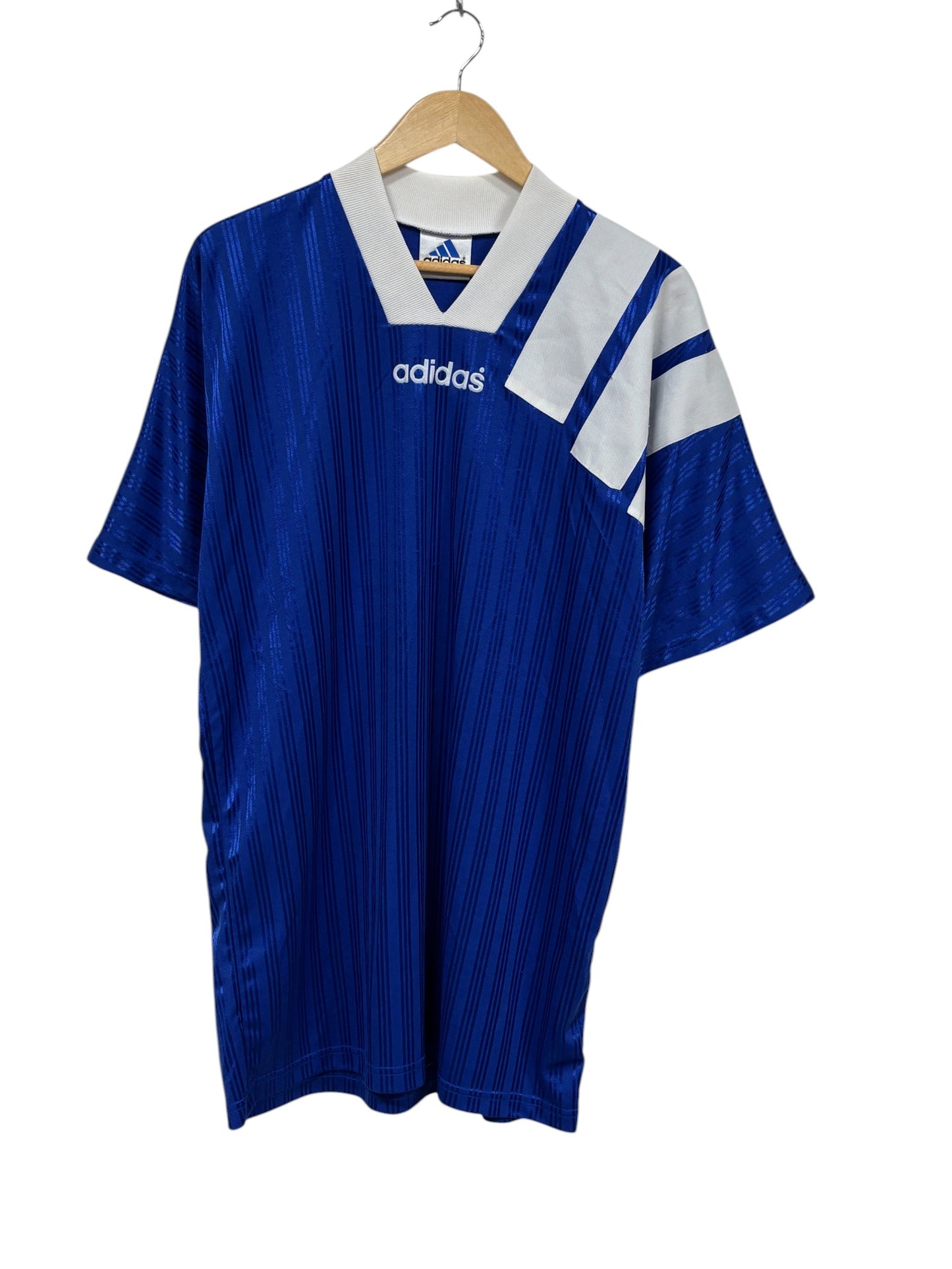 Vintage 90's Adidas Blue Three Stripes Soccer Jersey Size Large Tall