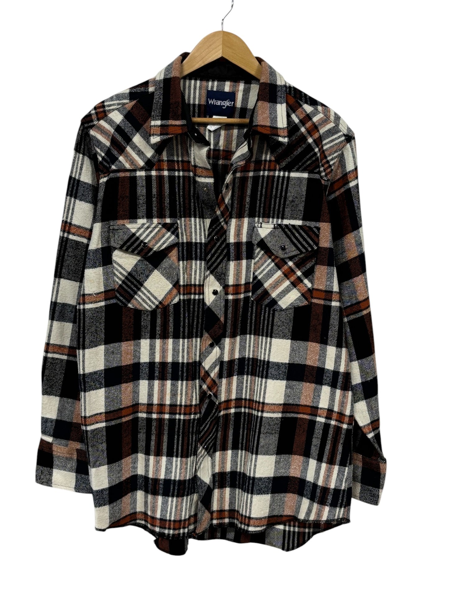Vintage Wrangler Flannel Pearl Snap Western Button Up Shirt Size XL