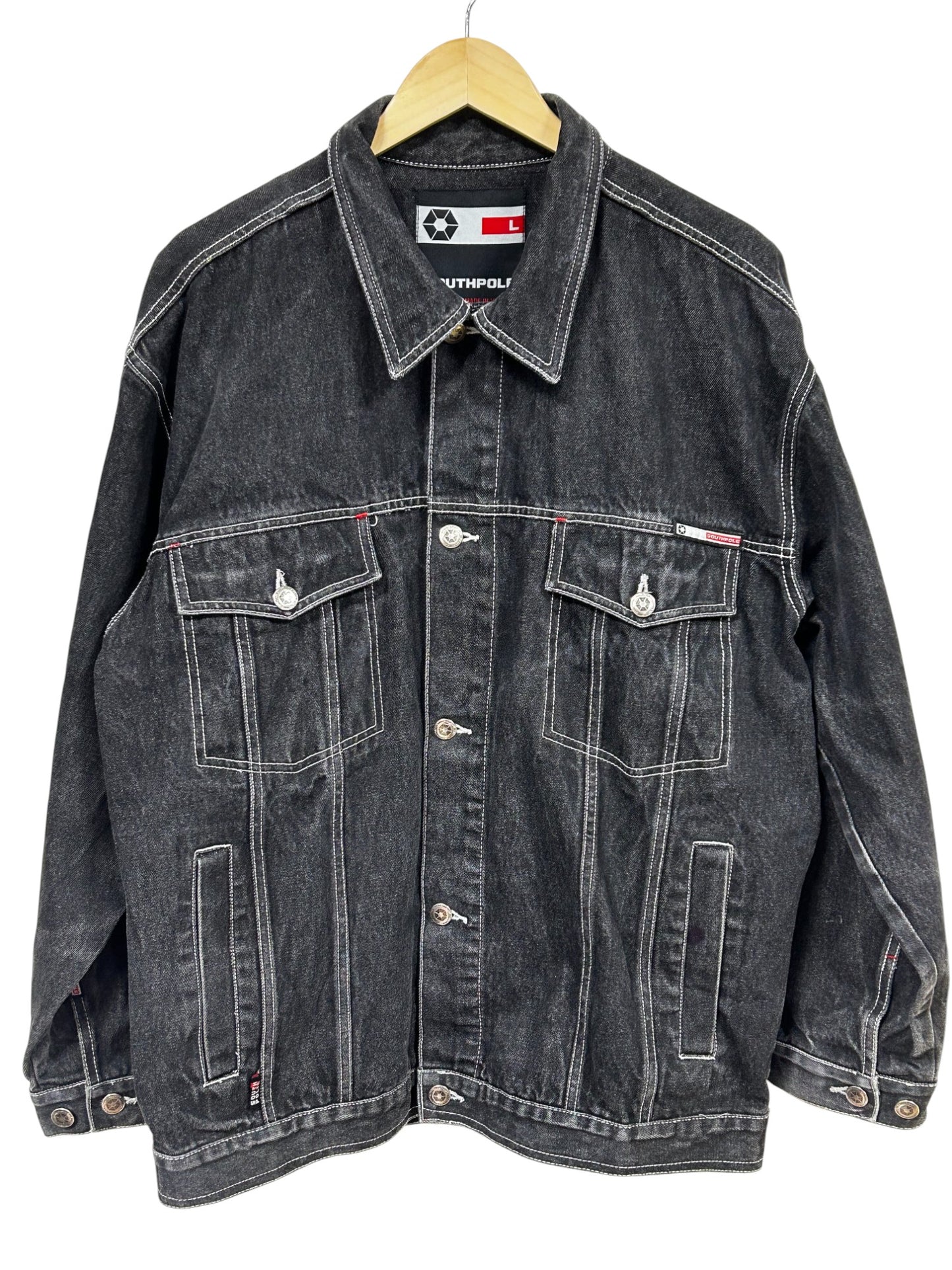 Vintage Y2K South Pole Black Denim Trucker Jacket Size Large