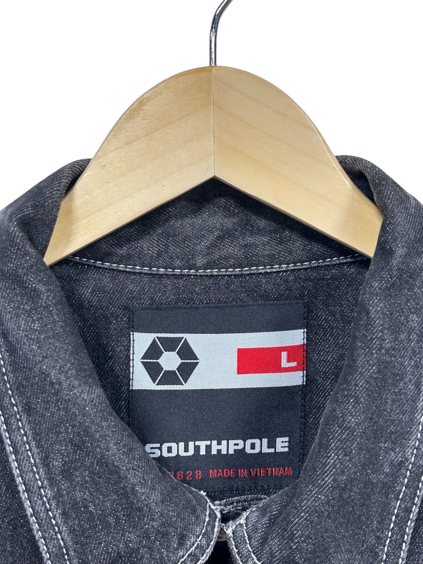 Vintage Y2K South Pole Black Denim Trucker Jacket Size Large