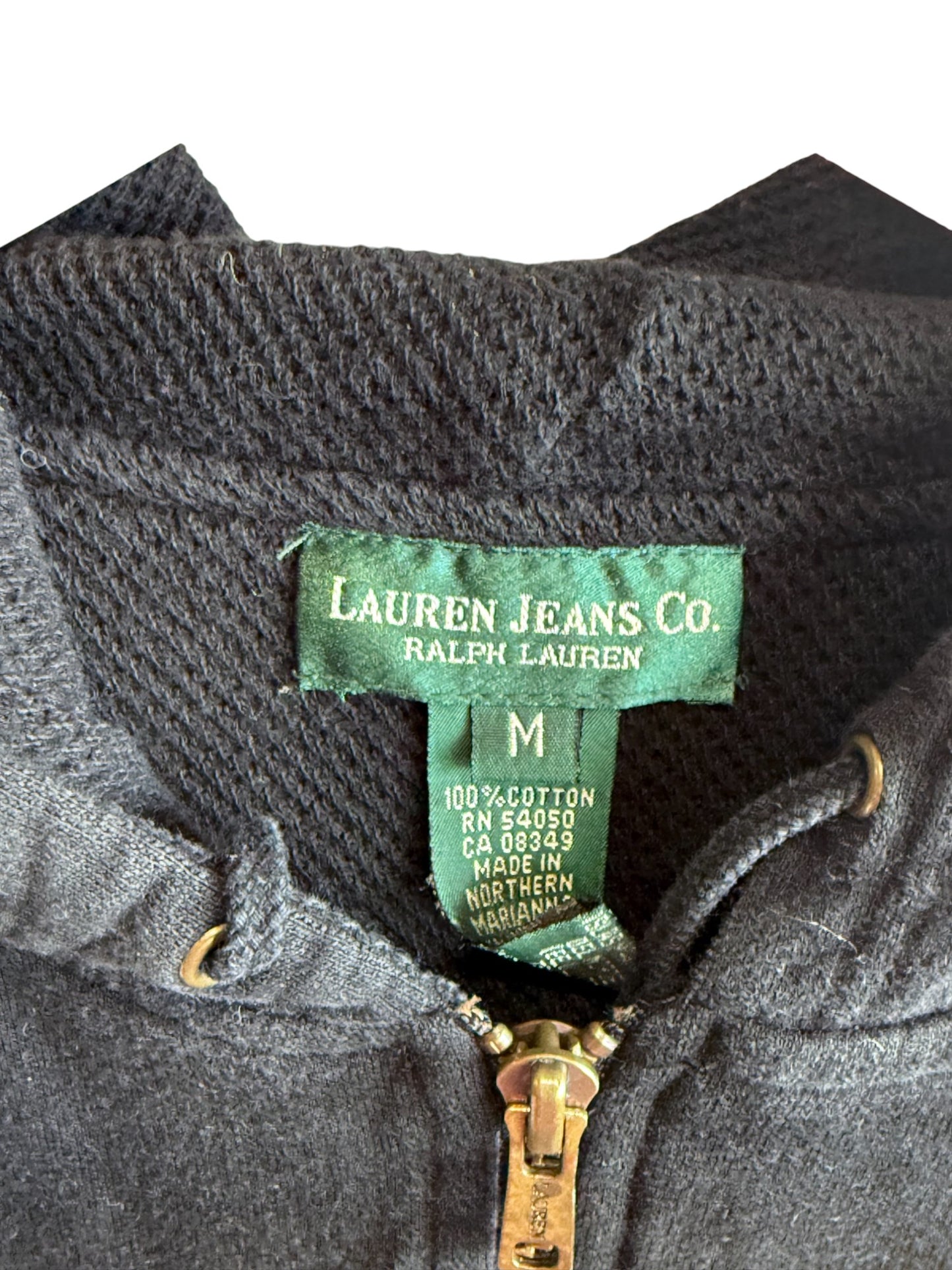 Vintage Women's Lauren Ralph Lauren Black Zip Up Hoodie Size Medium
