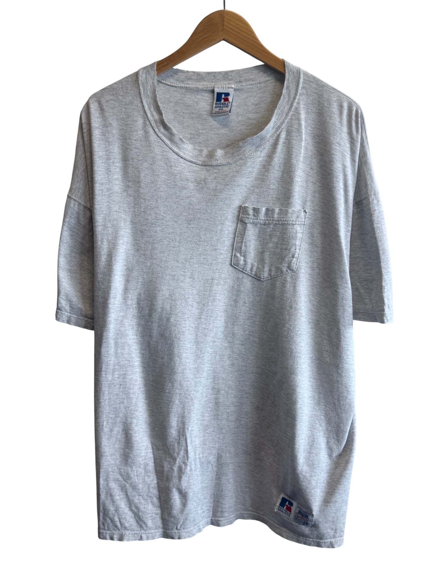 Vintage 90's Russell Athletic Grey Blank Pocket Tee Size XXL
