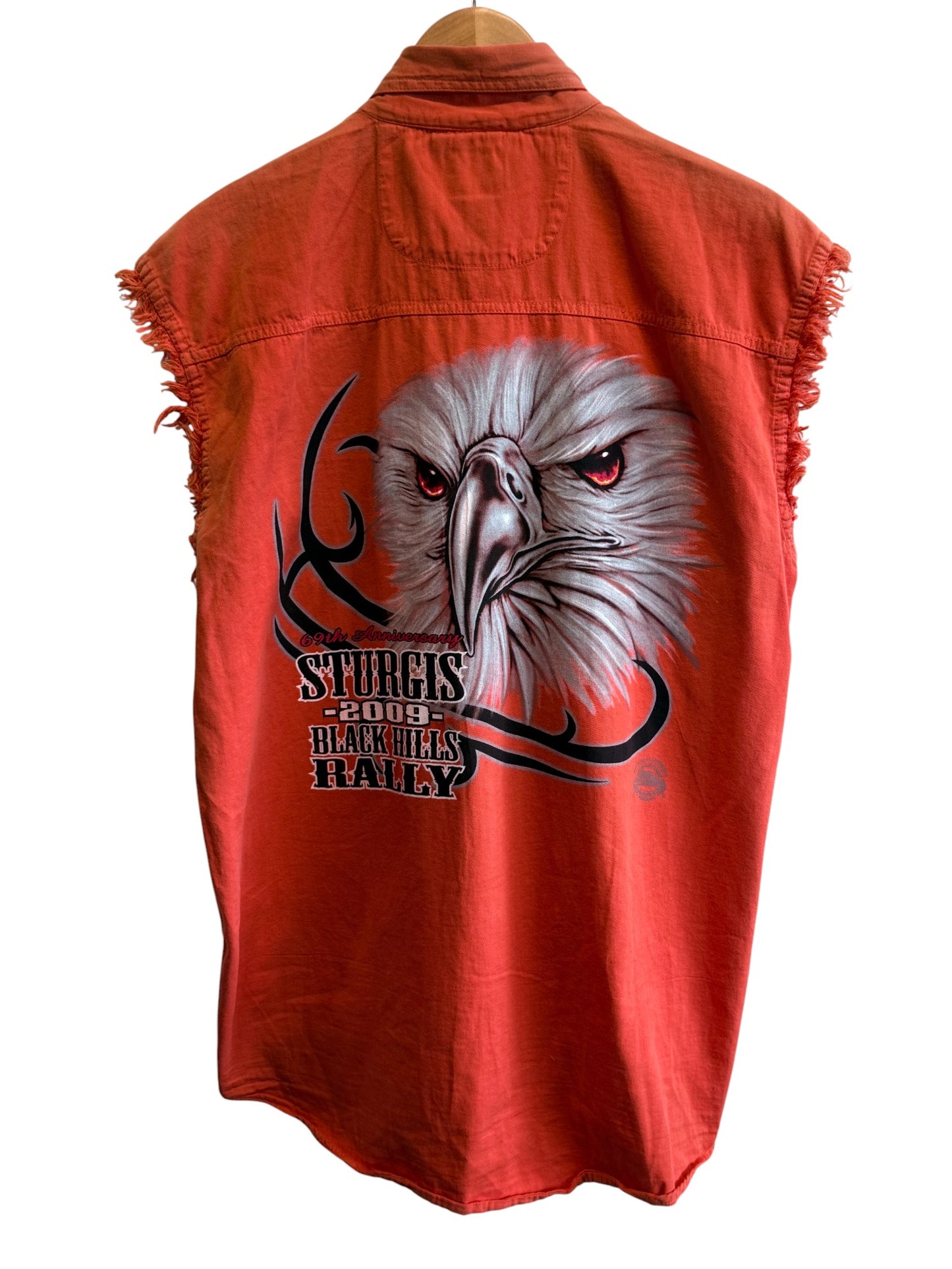 Harley Davidson Sturgis Orange Cutoff Button Up Shirt Size Large