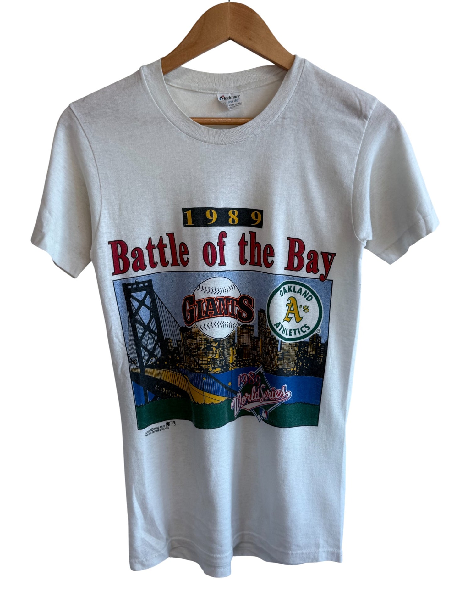 Vintage 1989 Battle of the Bay Giants Athletics Baseball Tee Size Medium