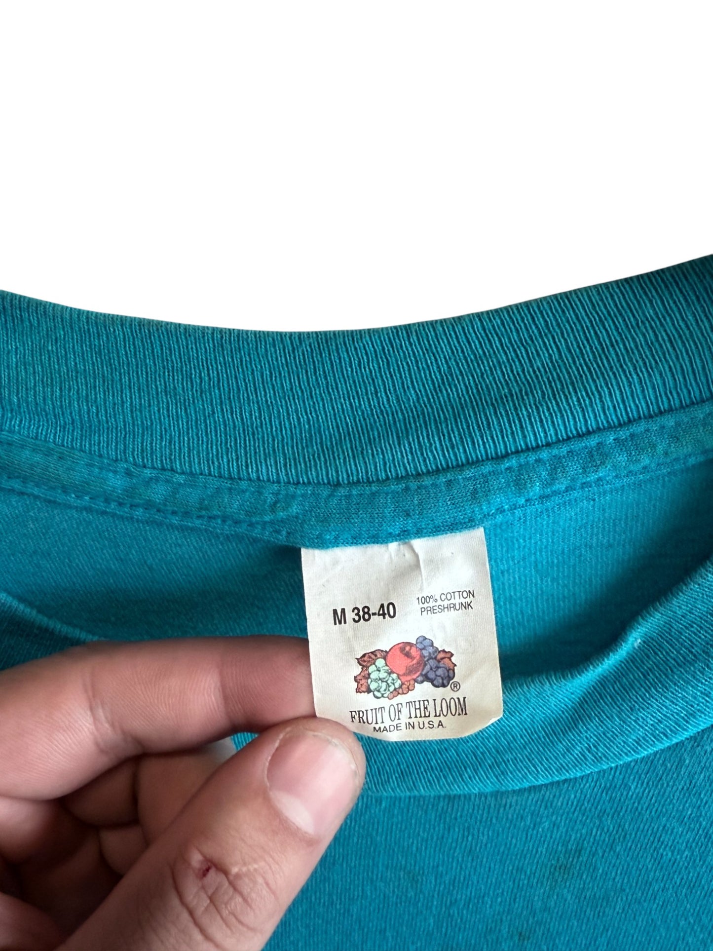 Vintage 90's Fruit of the Loom Blue Blank Pocket Tee Size Medium
