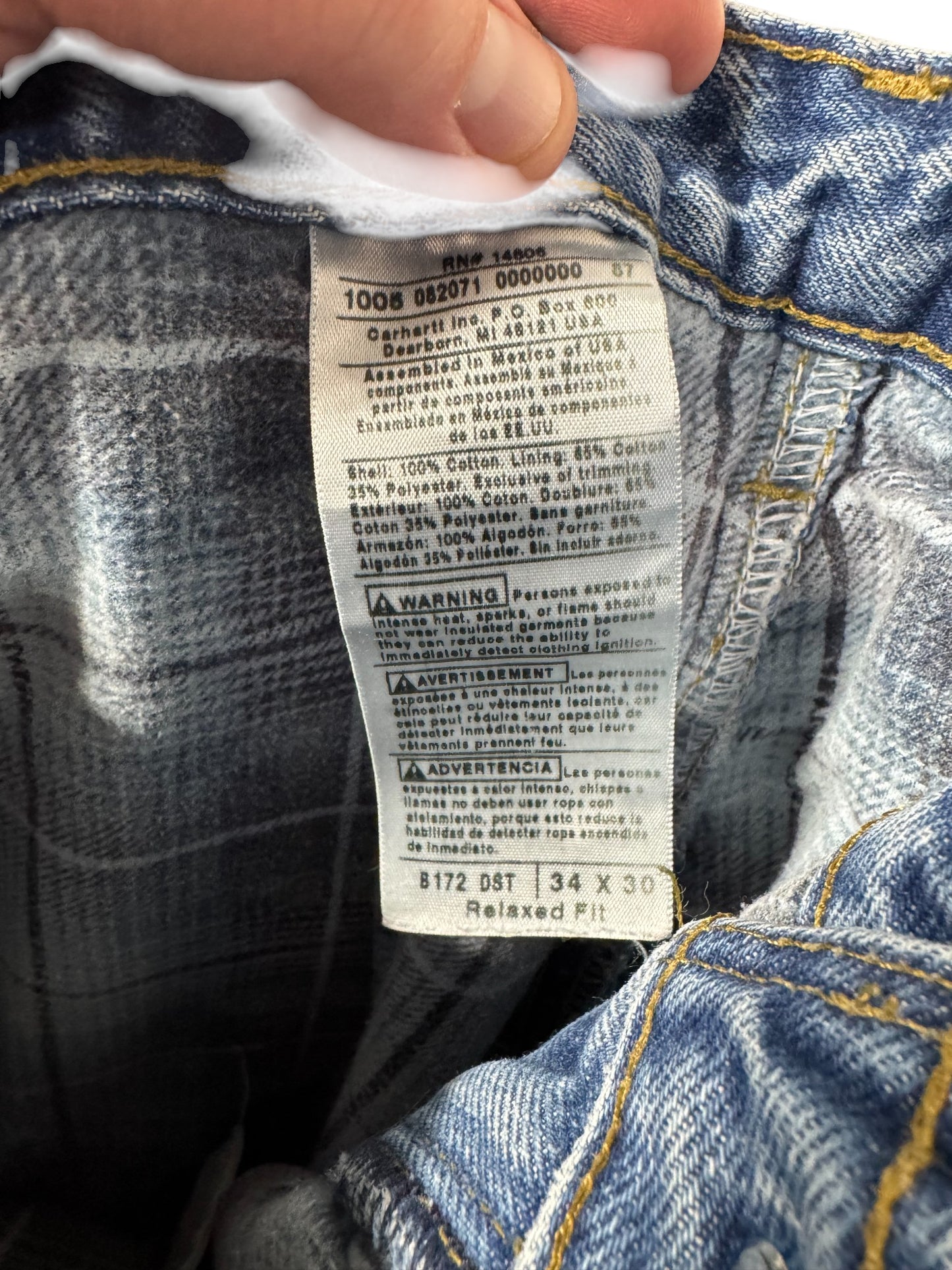 Carhartt Flannel Lined Relaxed Fit Denim Jeans Size 33x29