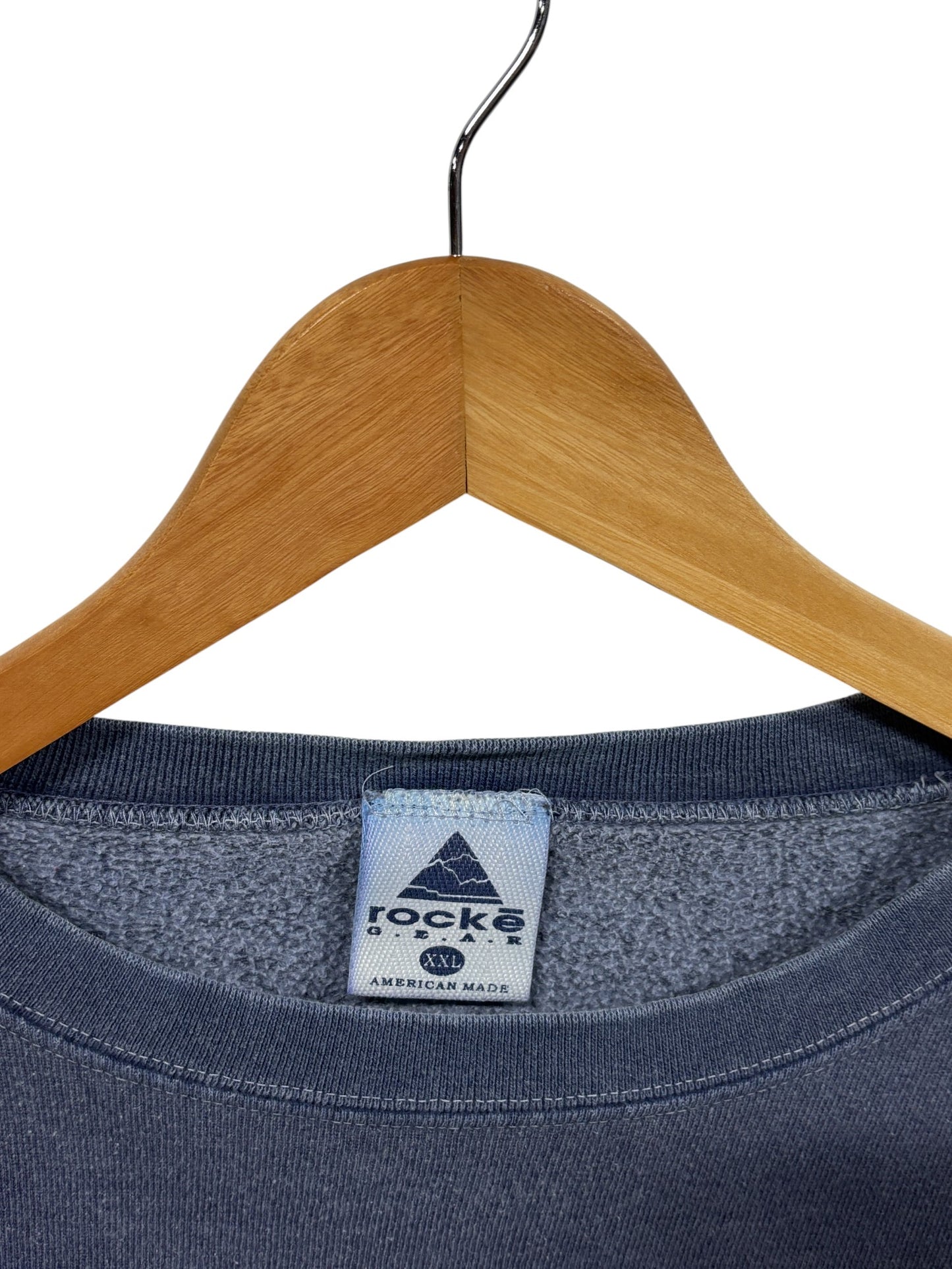 Vintage 90's Rocke Gear Overdyed Blue Classic Logo Sweater Size XXL