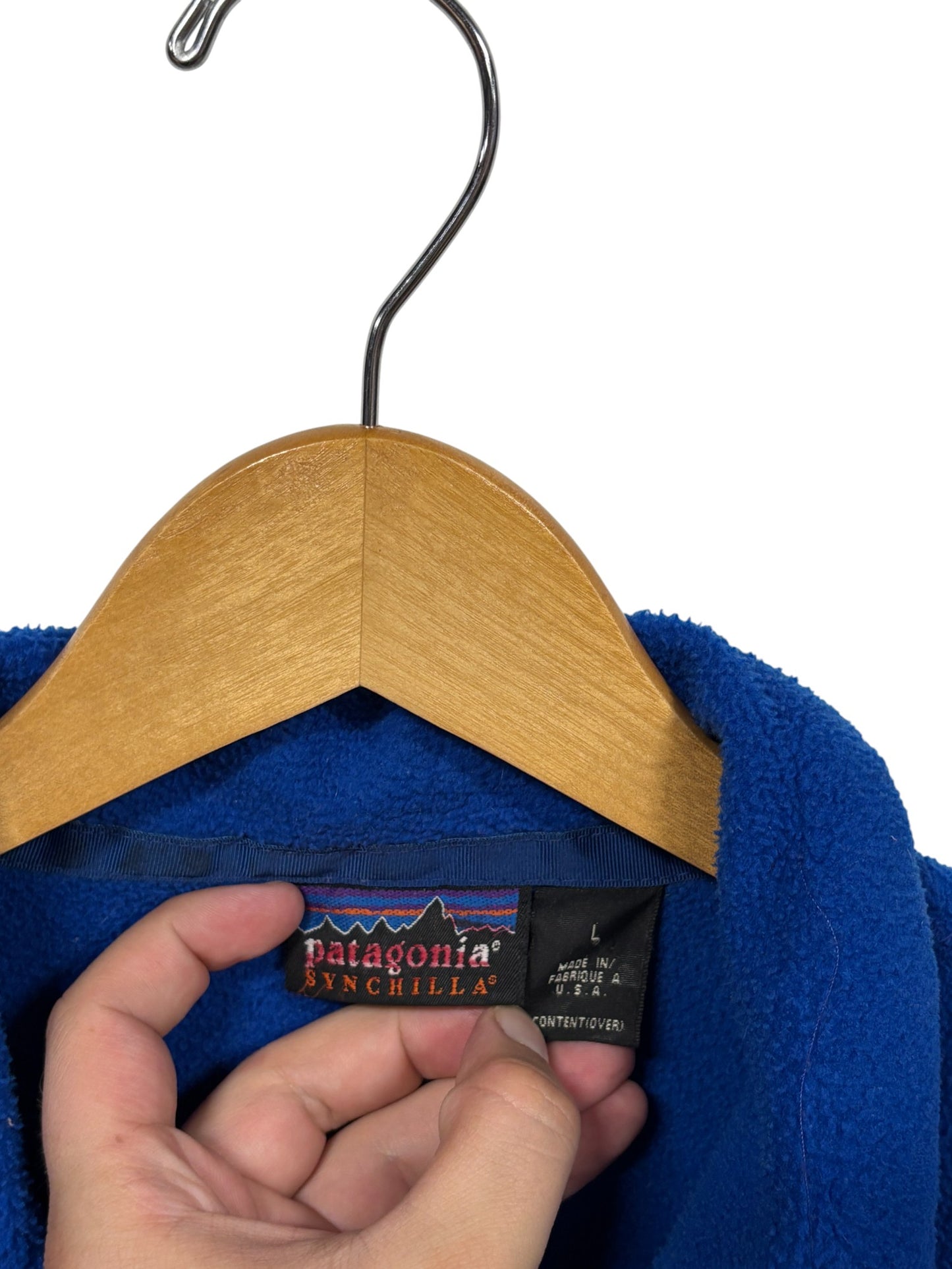 Vintage 90's Patagonia Synchilla Made in USA Blue Fleece Sweater Size Large