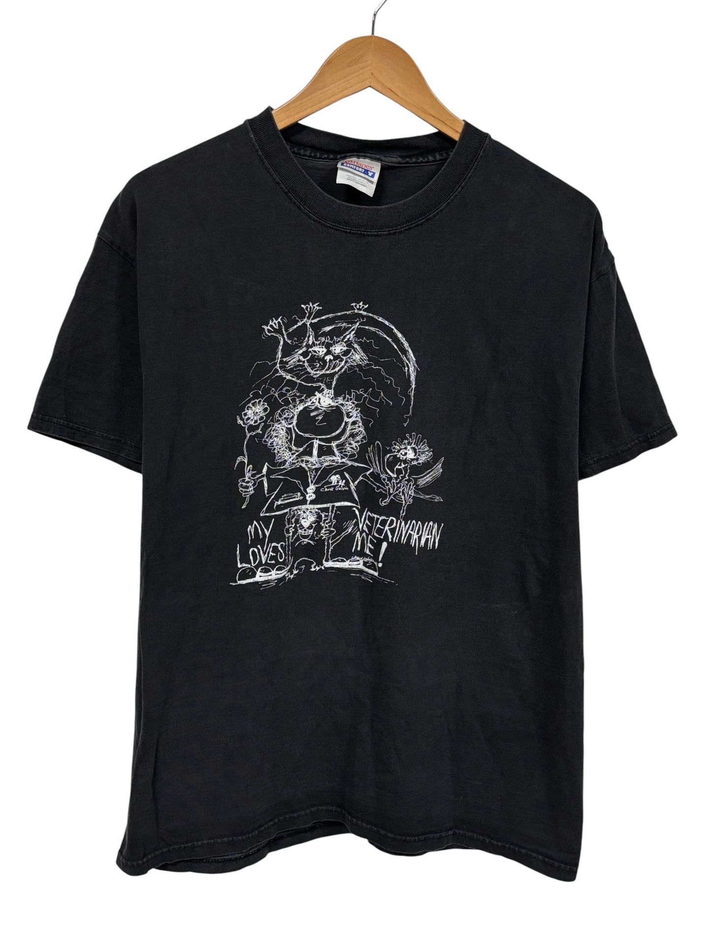 Vintage My Veterinarian Loves Me Cat Lady Cartoon Graphic Tee Size Large