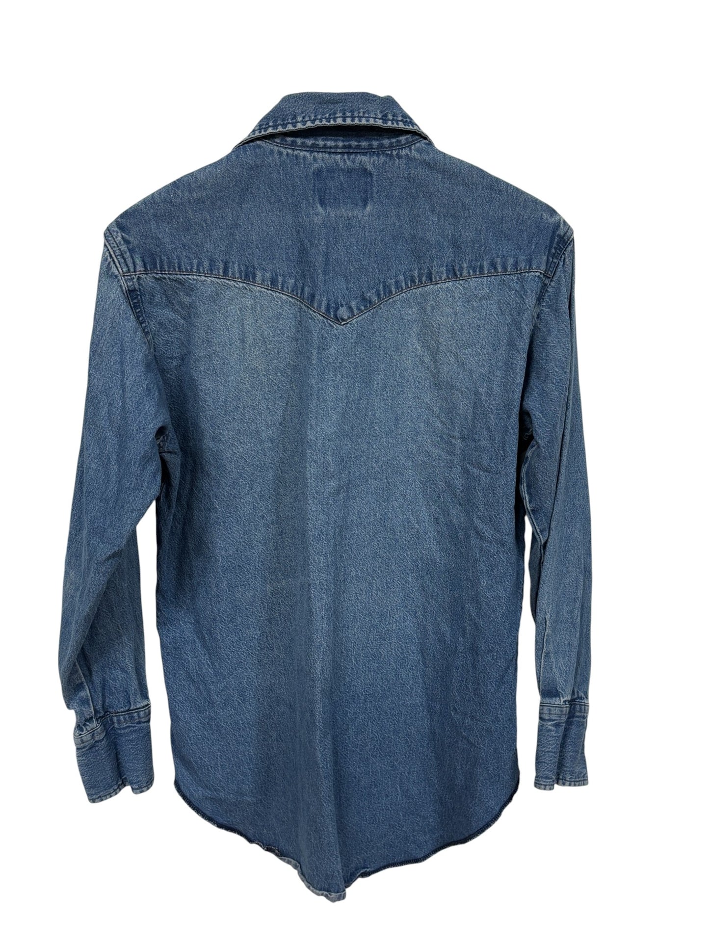 Vintage Wrangler Denim Pearl Snap Button Up Western Shirt Size Large