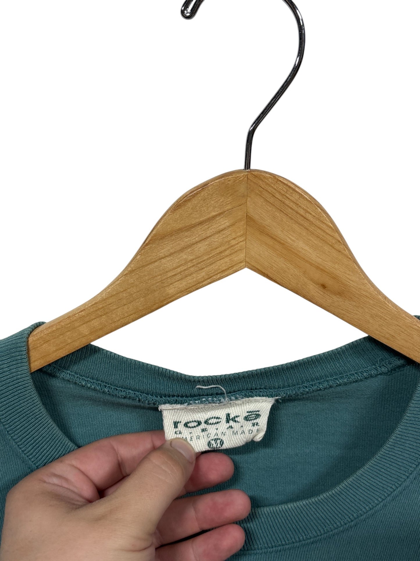 Vintage 90's Rocke Gear Classic Logo Overdyed Green Shirt Size Medium