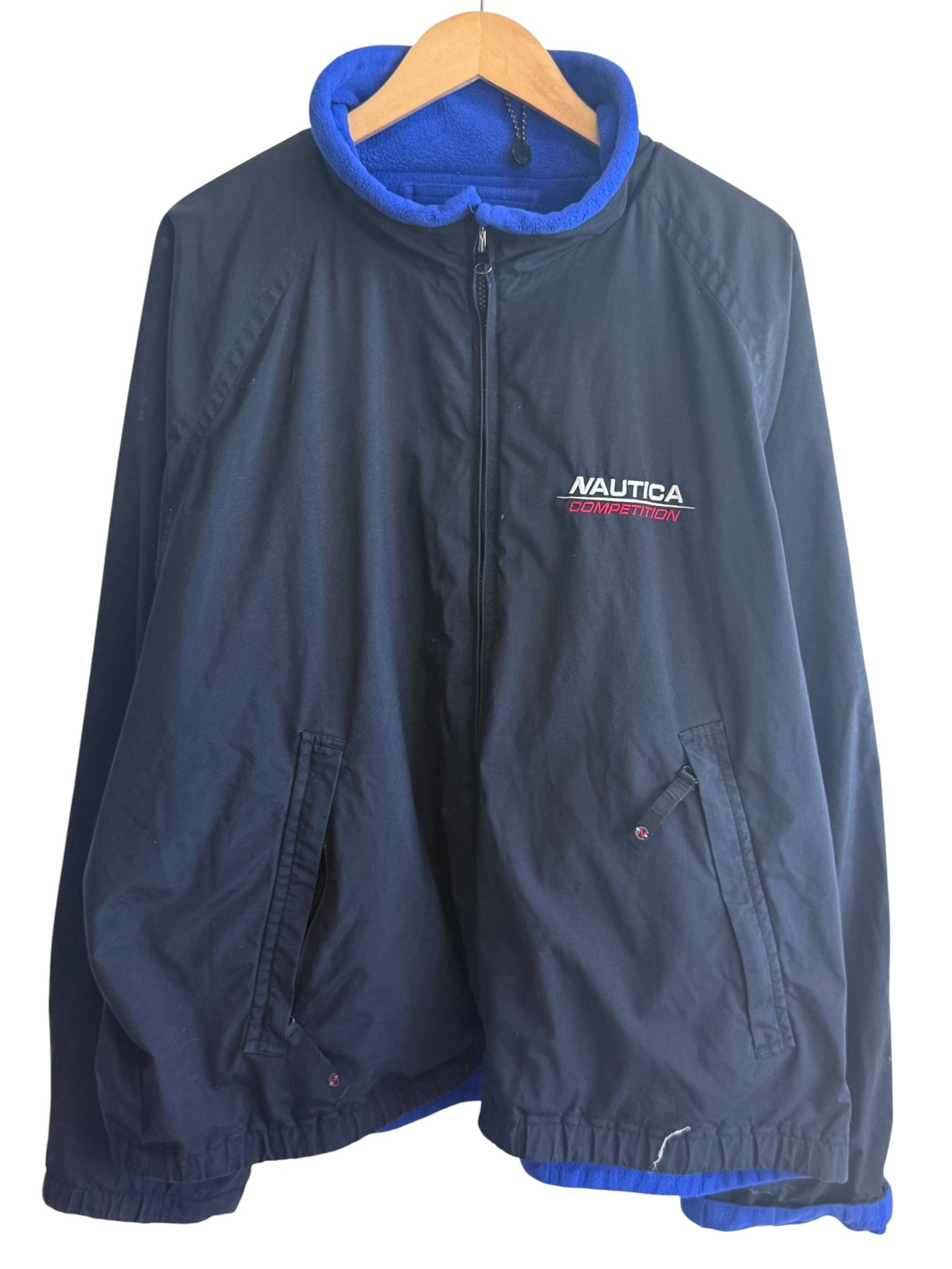 Vintage 90's Nautica Competition Blue Reversible Fleece Jacket Size XL