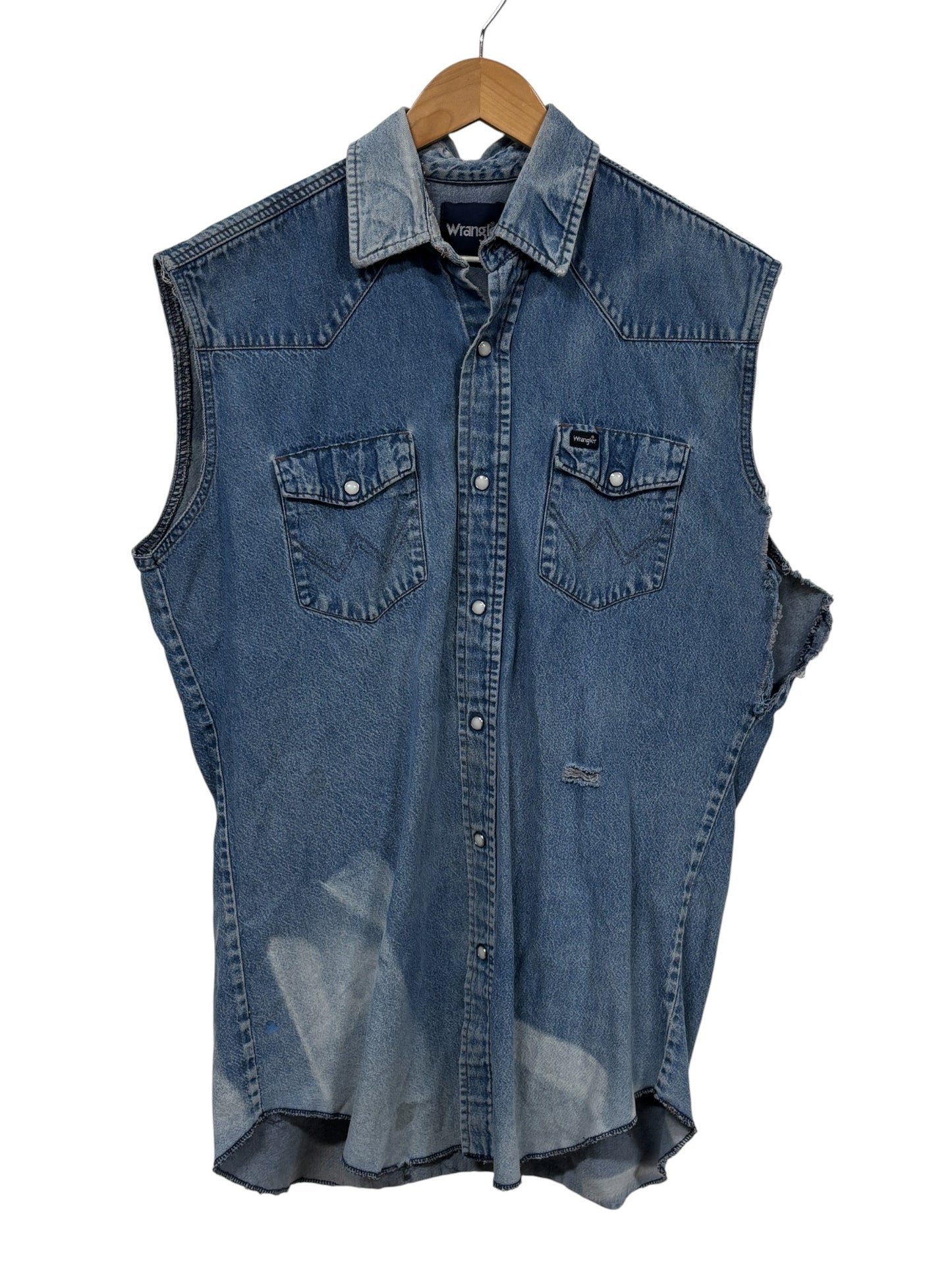 Vintage Wrangler Pearl Snap Cutoff Button Up Shirt Size XL