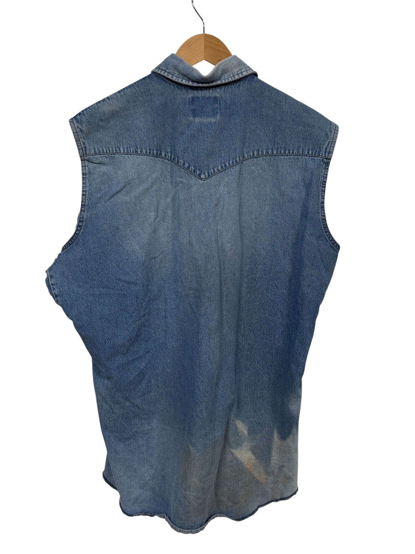 Vintage Wrangler Pearl Snap Cutoff Button Up Shirt Size XL