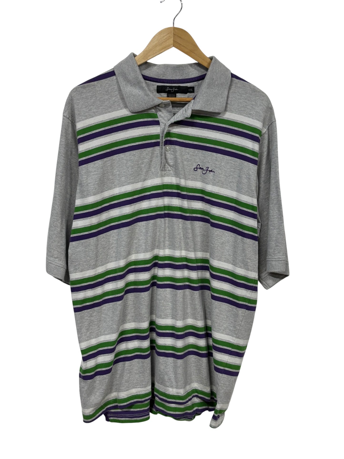 Vintage Y2K Sean John Striped Grey Polo Size XXL