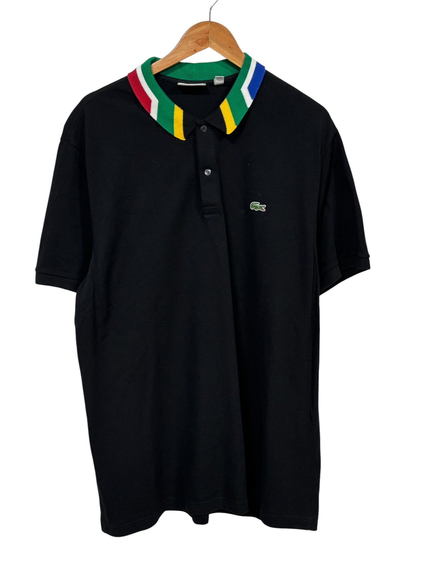 Vintage Lacoste Black Striped Collar Polo Shirt Size 3XL