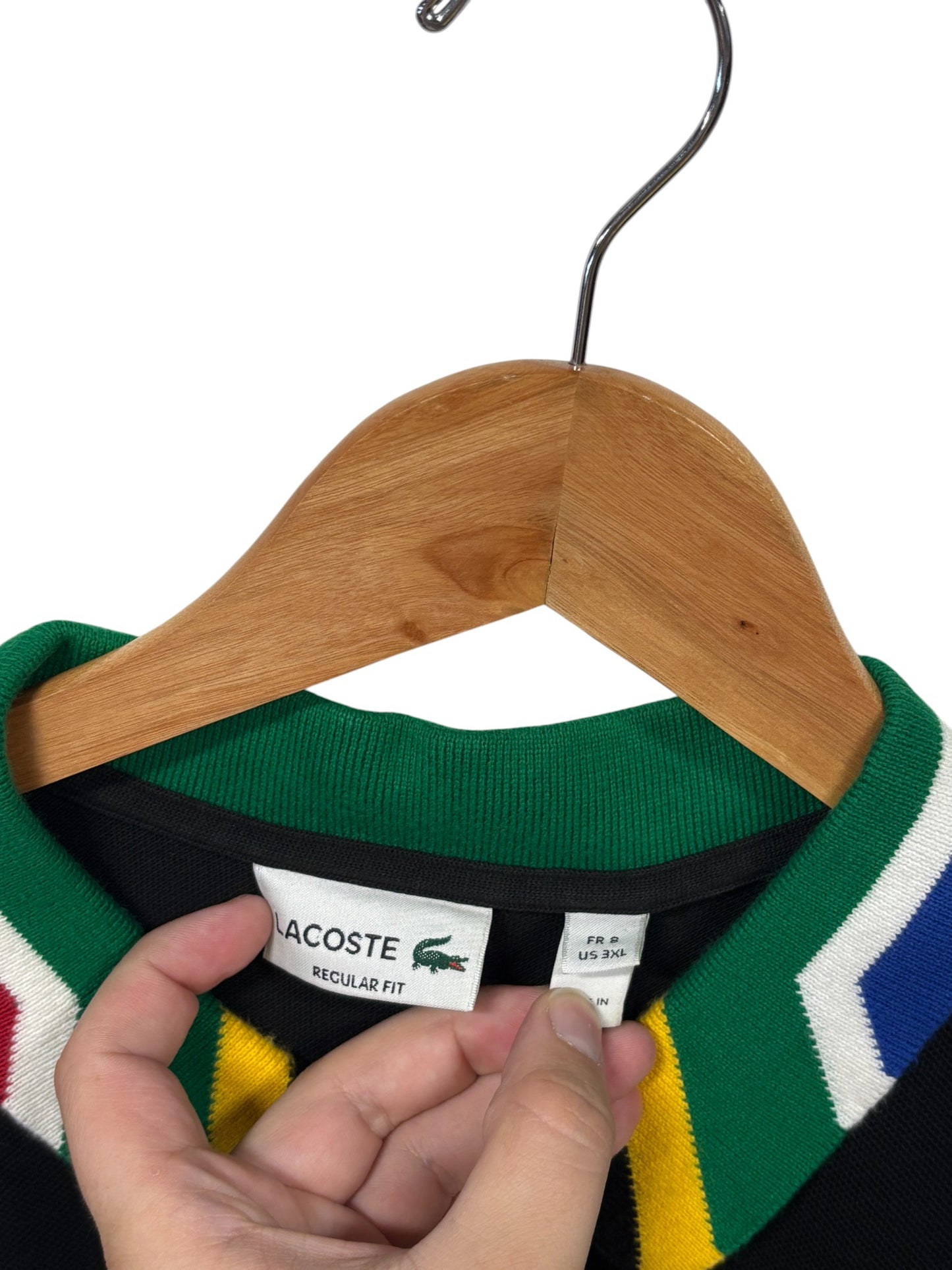 Vintage Lacoste Black Striped Collar Polo Shirt Size 3XL