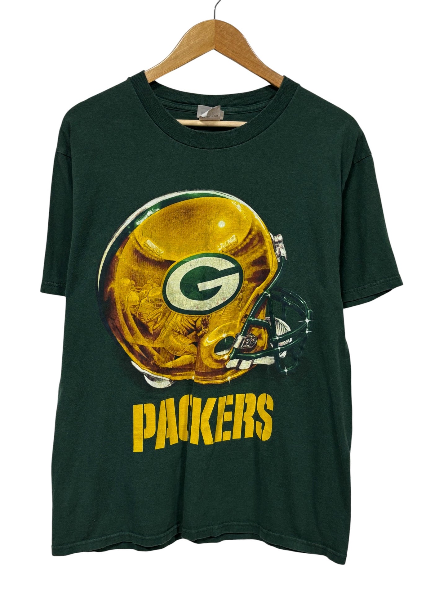 Vintage Green Bay Packers NFL Logo Helmet Graphic Tee Size Medium