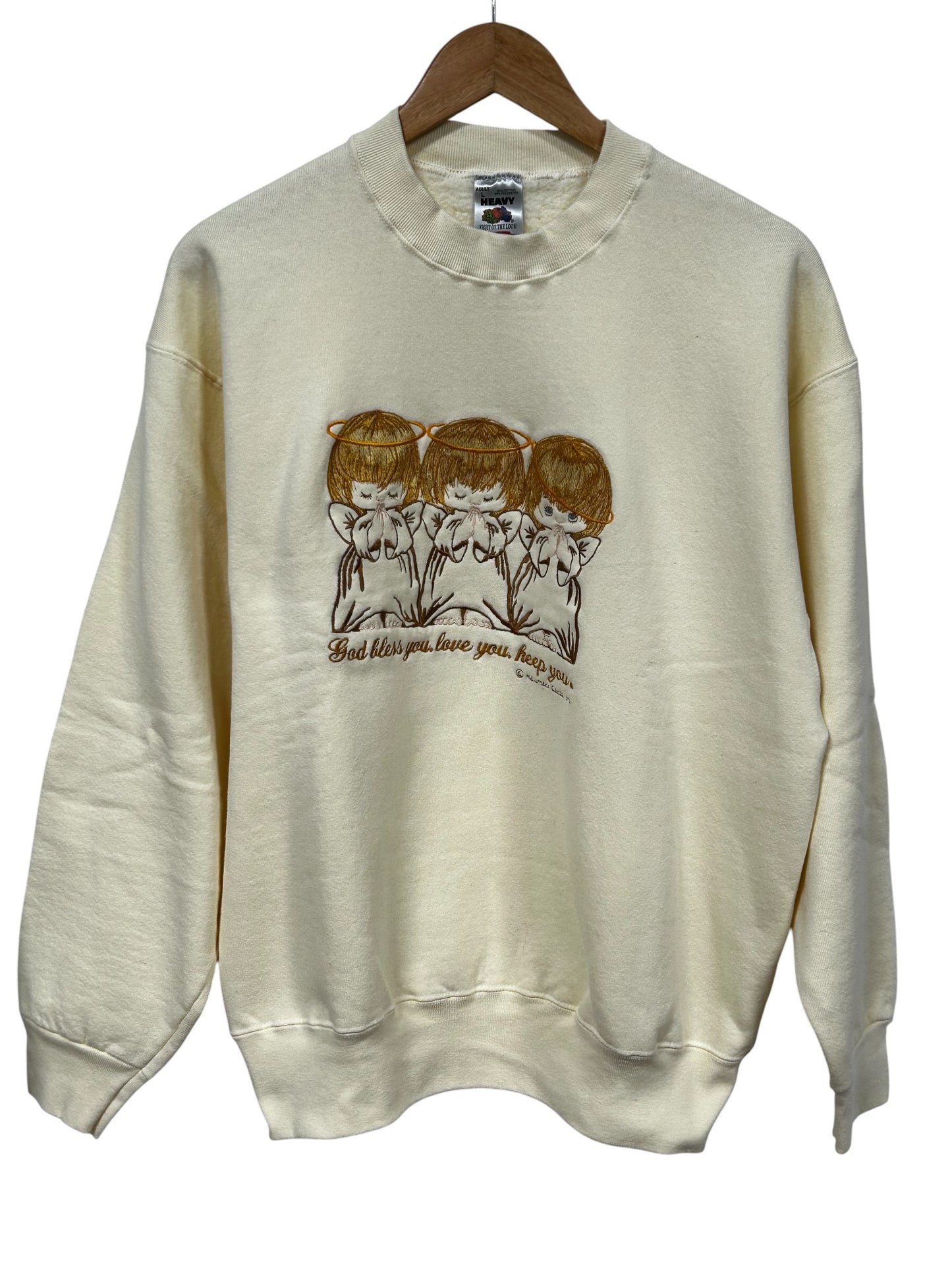 Vintage 90's God Bless You Angles Embroidered Sweater Size Large