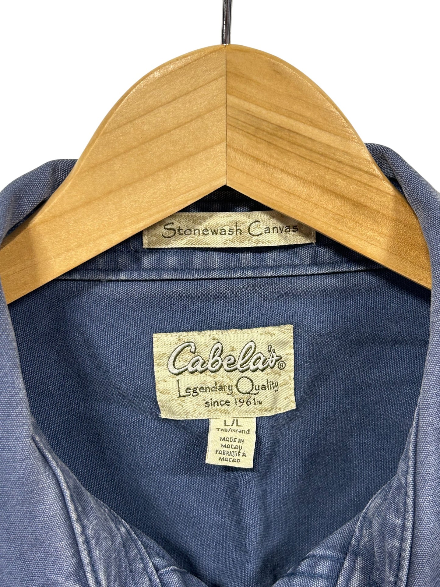 Vintage Cabelas Stonewash Canvas Blue Button Up Shirt Size Large