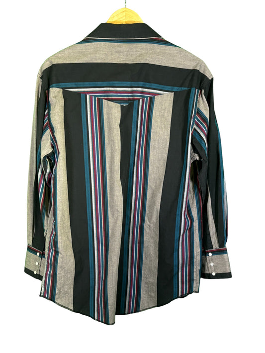 Vintage Wrangler Pearl Snap Button Up Brushpopper Western Shirt Size Medium